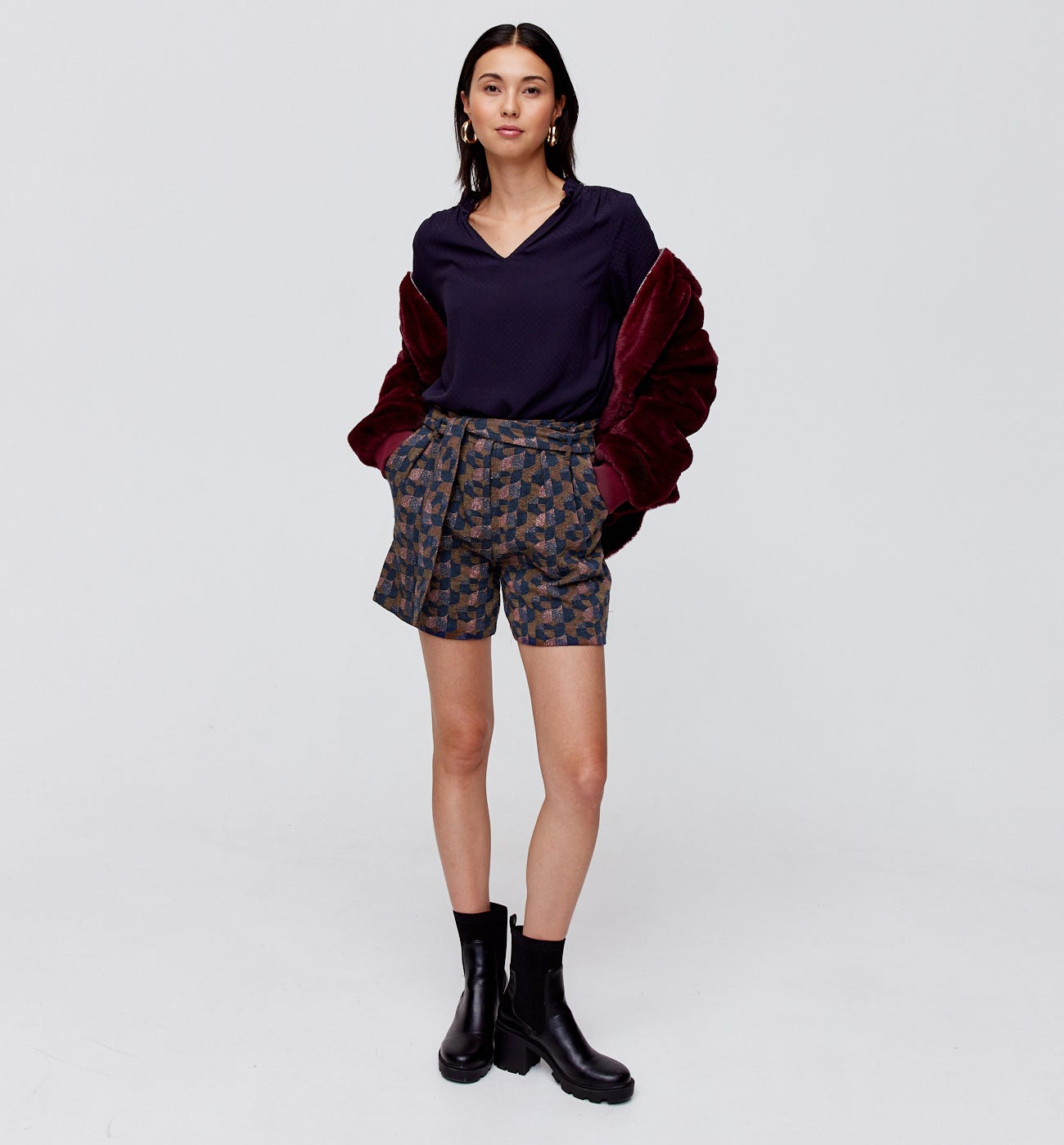 Short irisé taille haute Femme