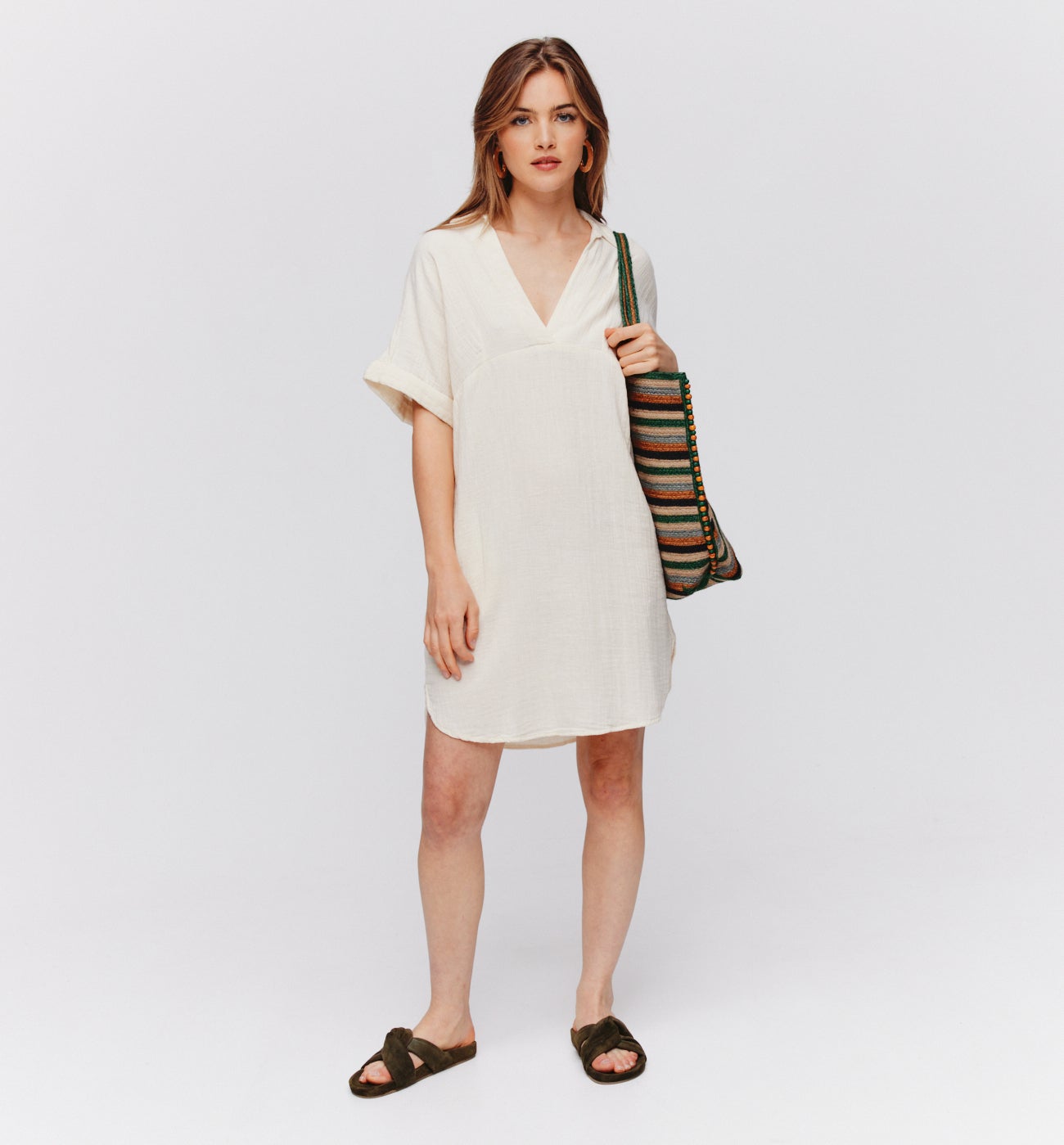 Cotton gauze tunic dress Ecru