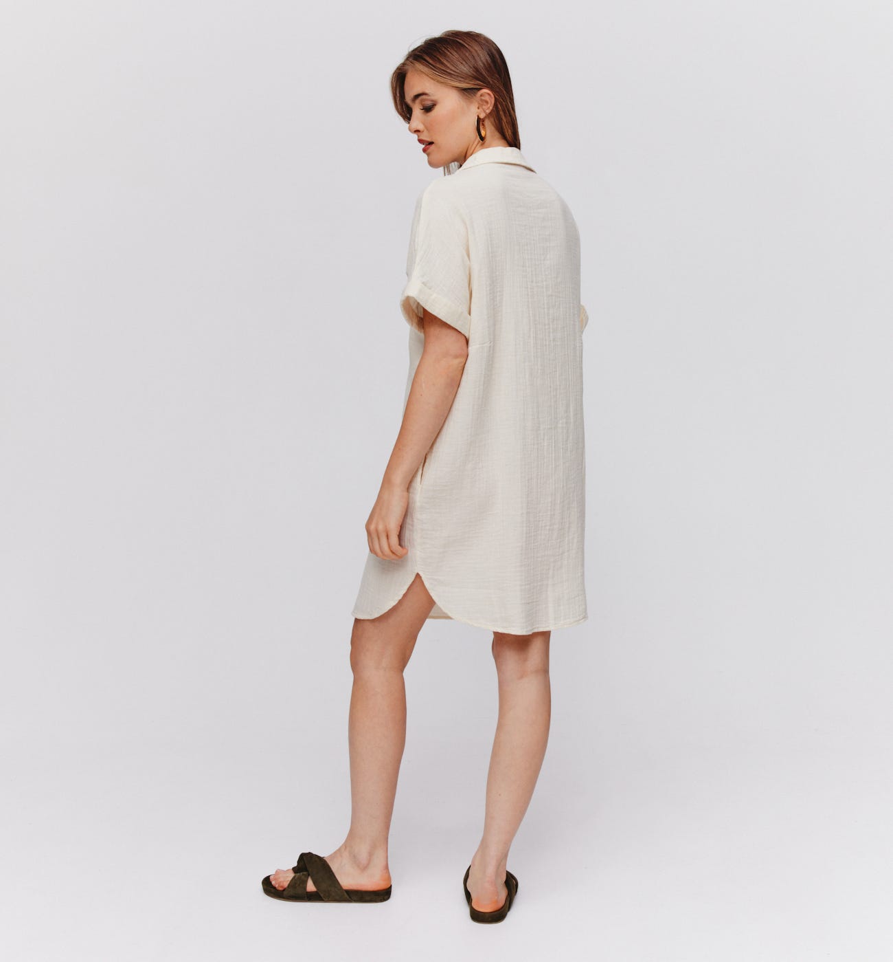 Cotton gauze tunic dress Ecru