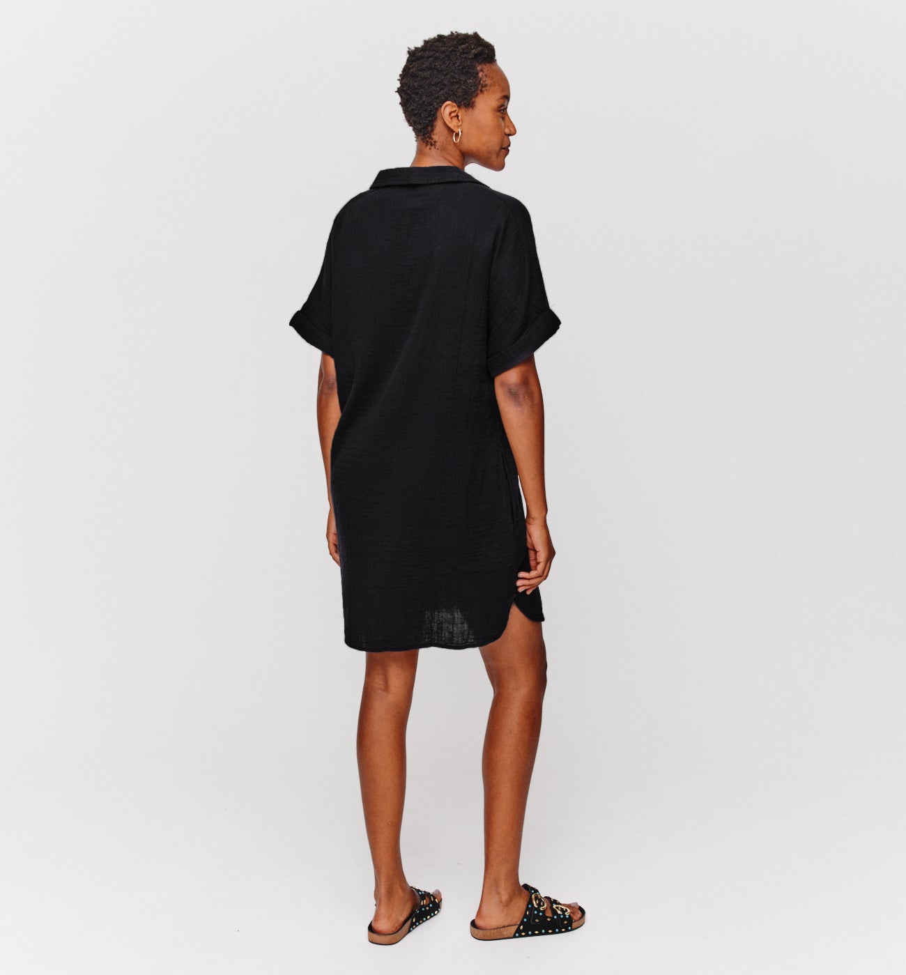 Cotton gauze tunic dress Black