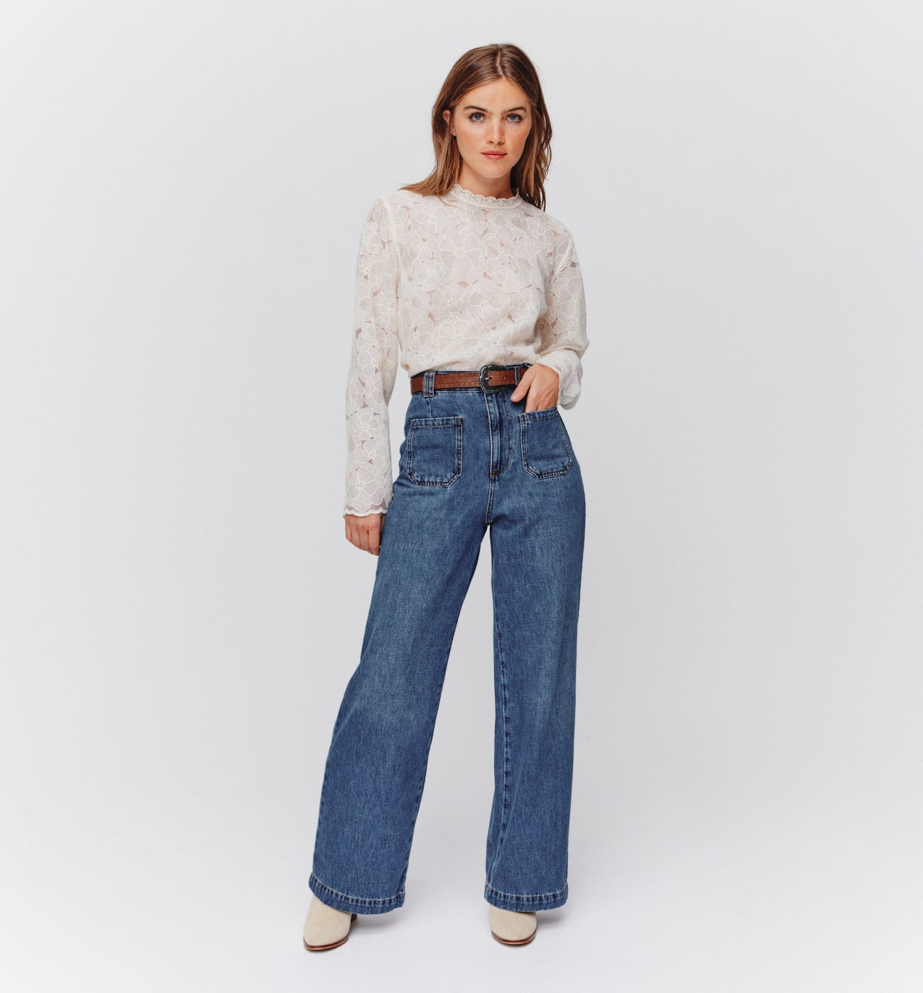 Jeans larghi vita alta