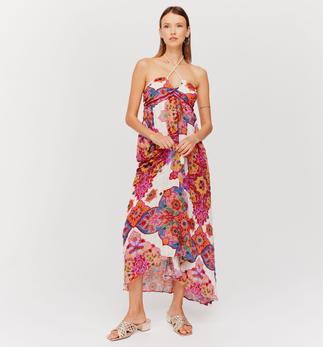 Robe dos nu imprimée