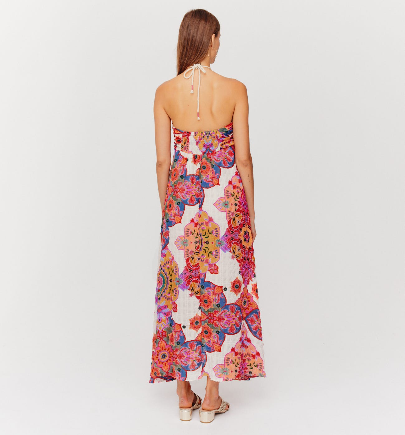Robe dos nu imprimée