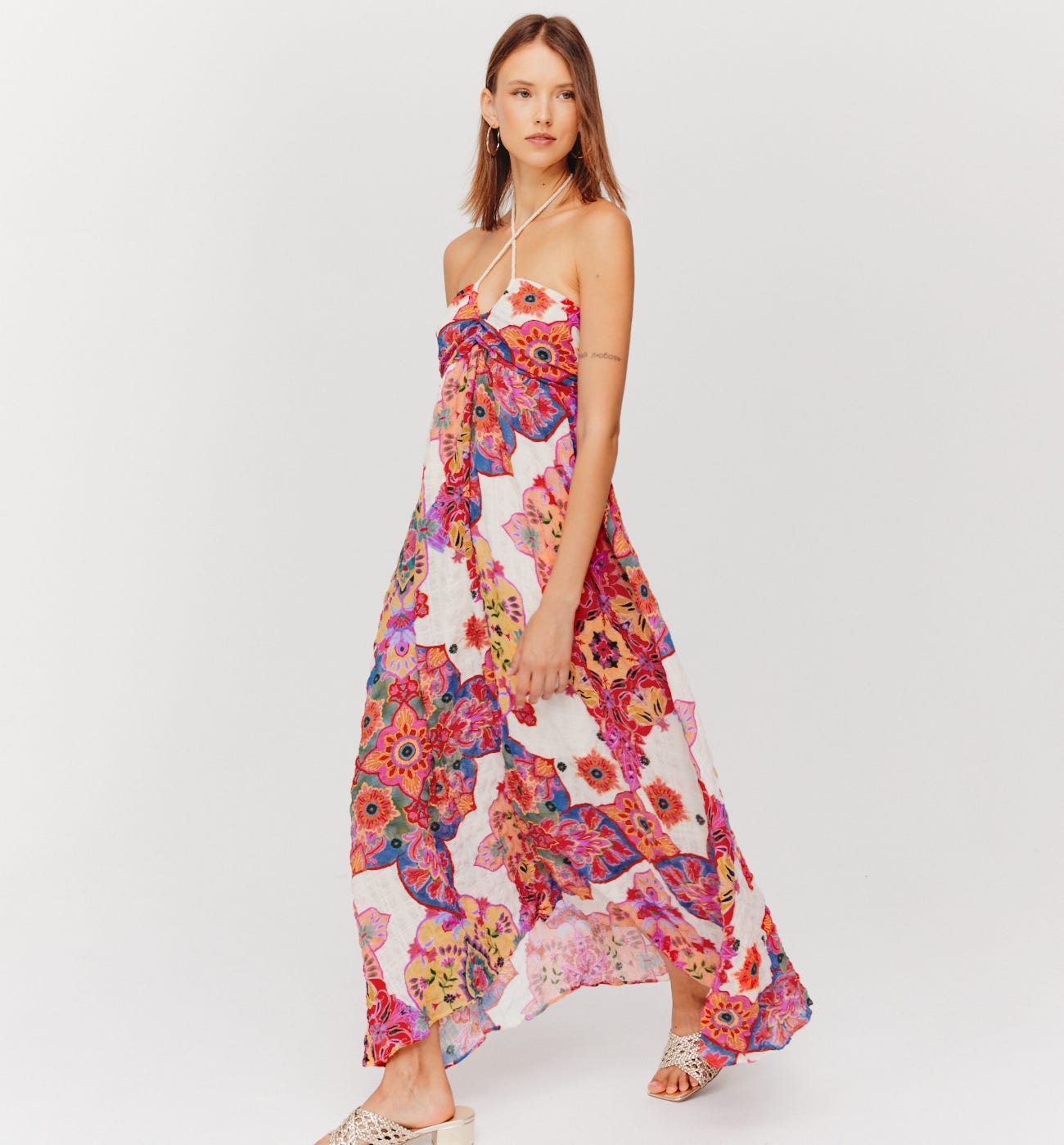 Robe dos nu imprimée