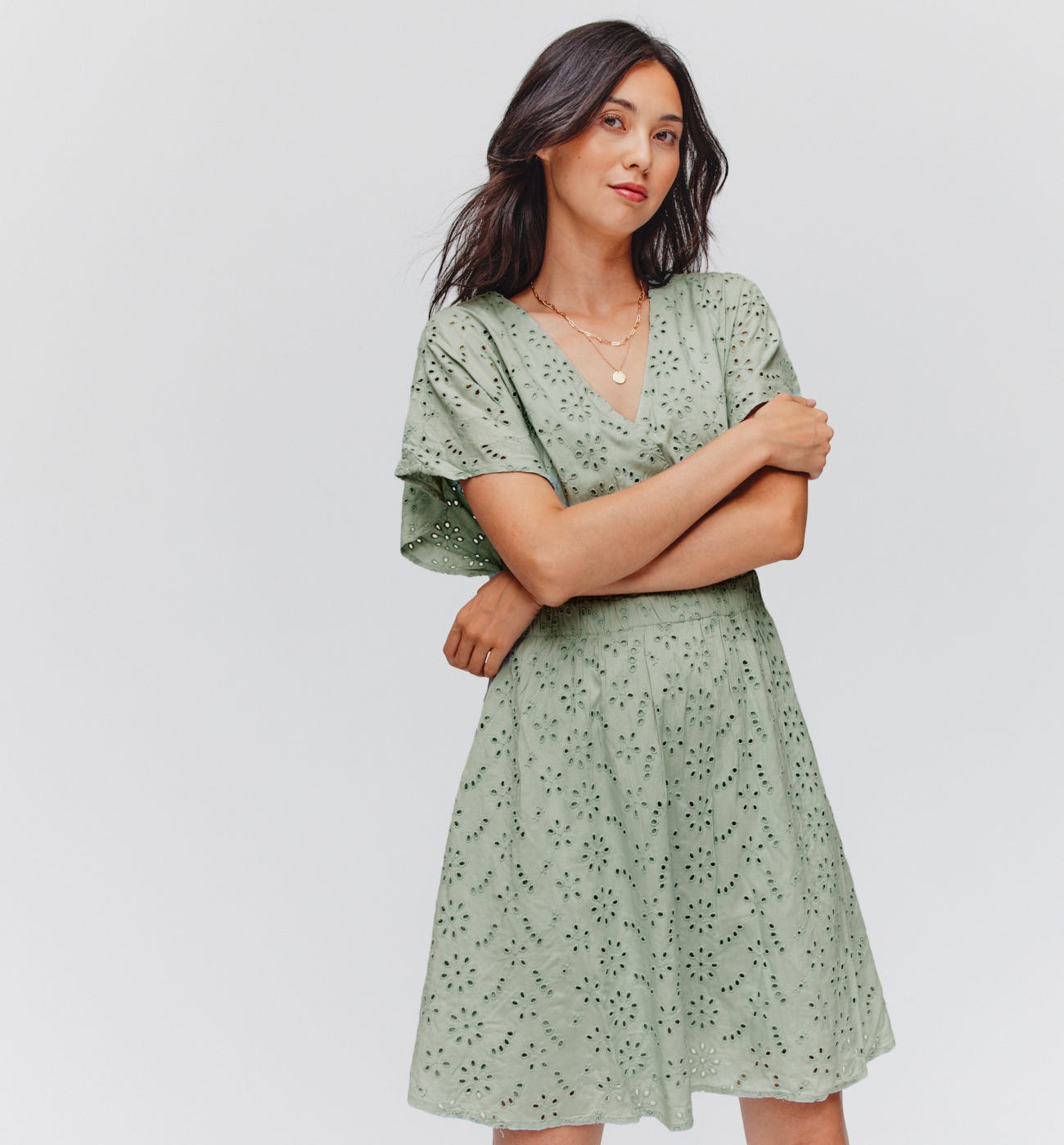 Kleid aus englischer Stickerei
