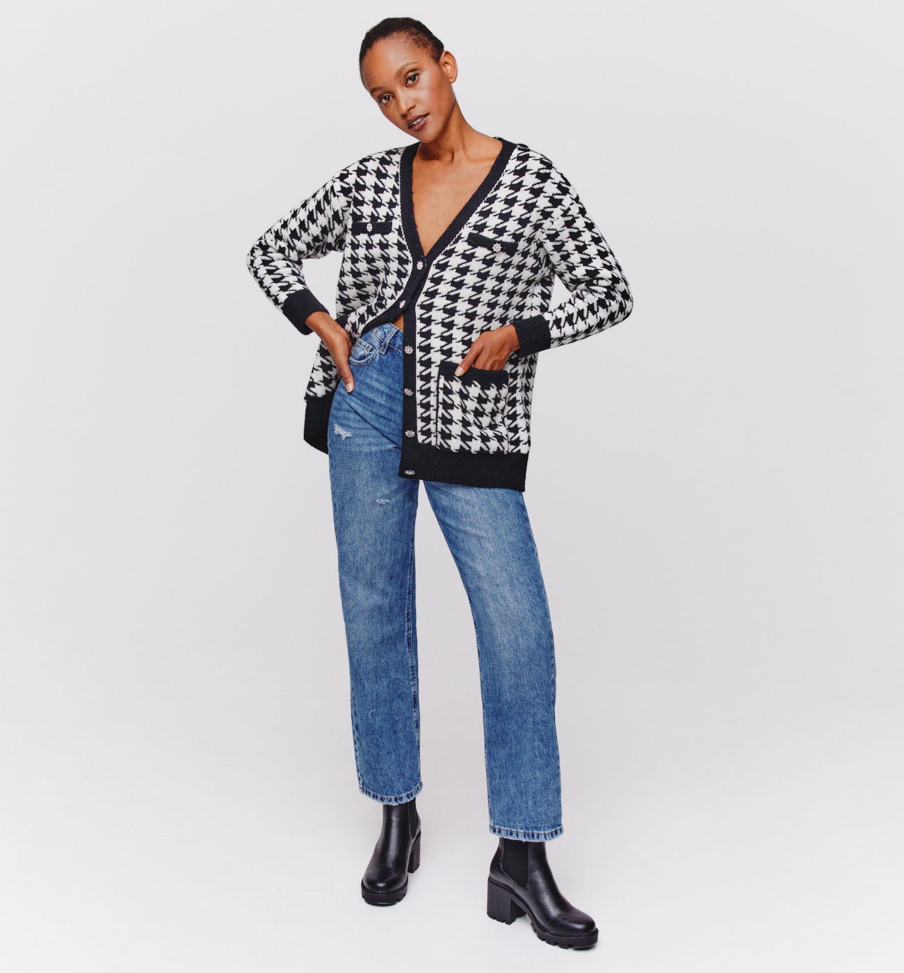 Cardigan à carreaux jacquard