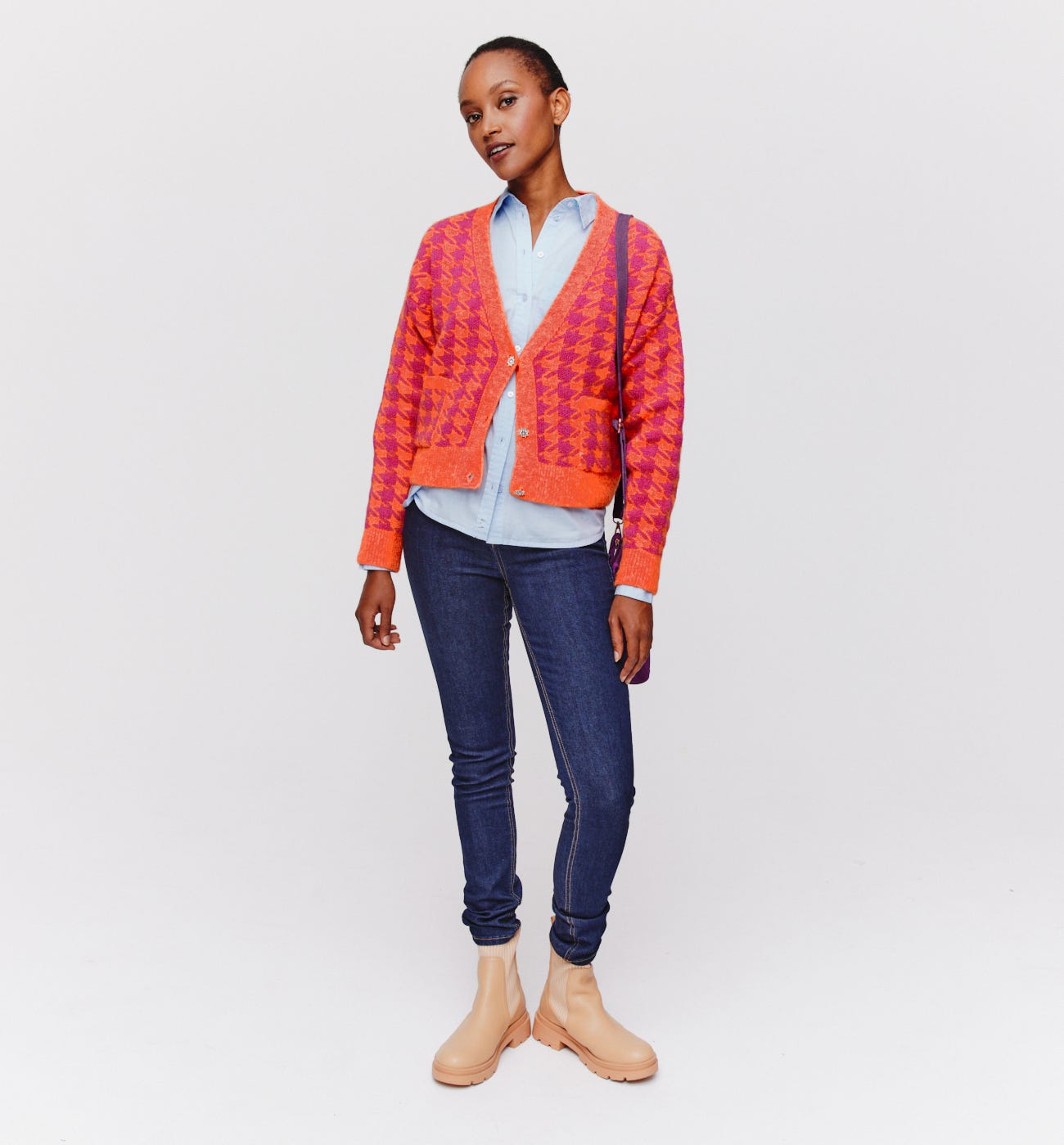 Checked jacquard cardigan