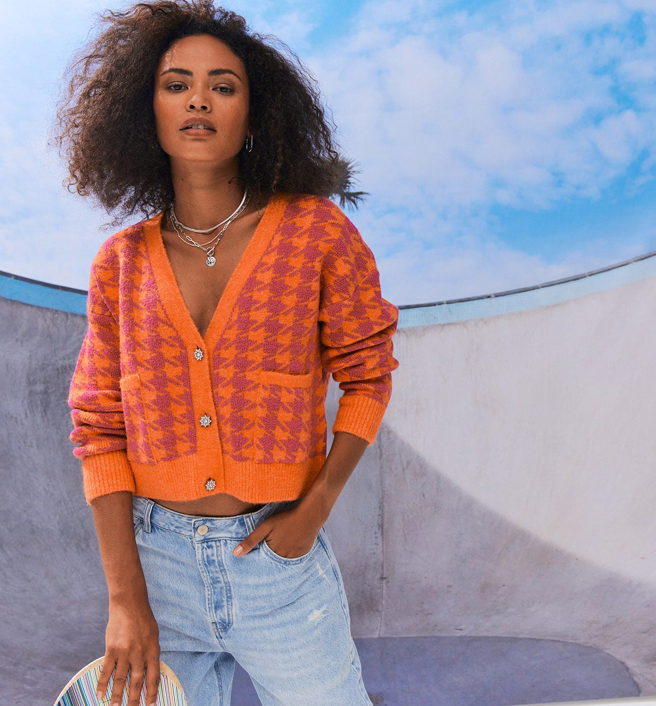 Checked jacquard cardigan