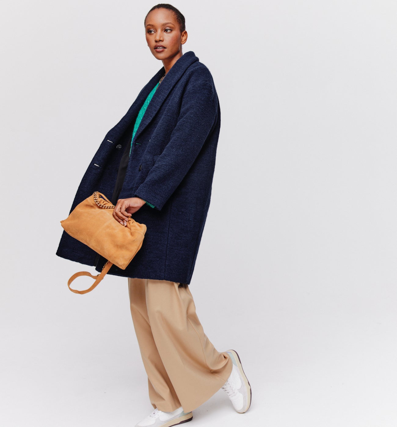 CARMEN wool-blend coat - Navy blue