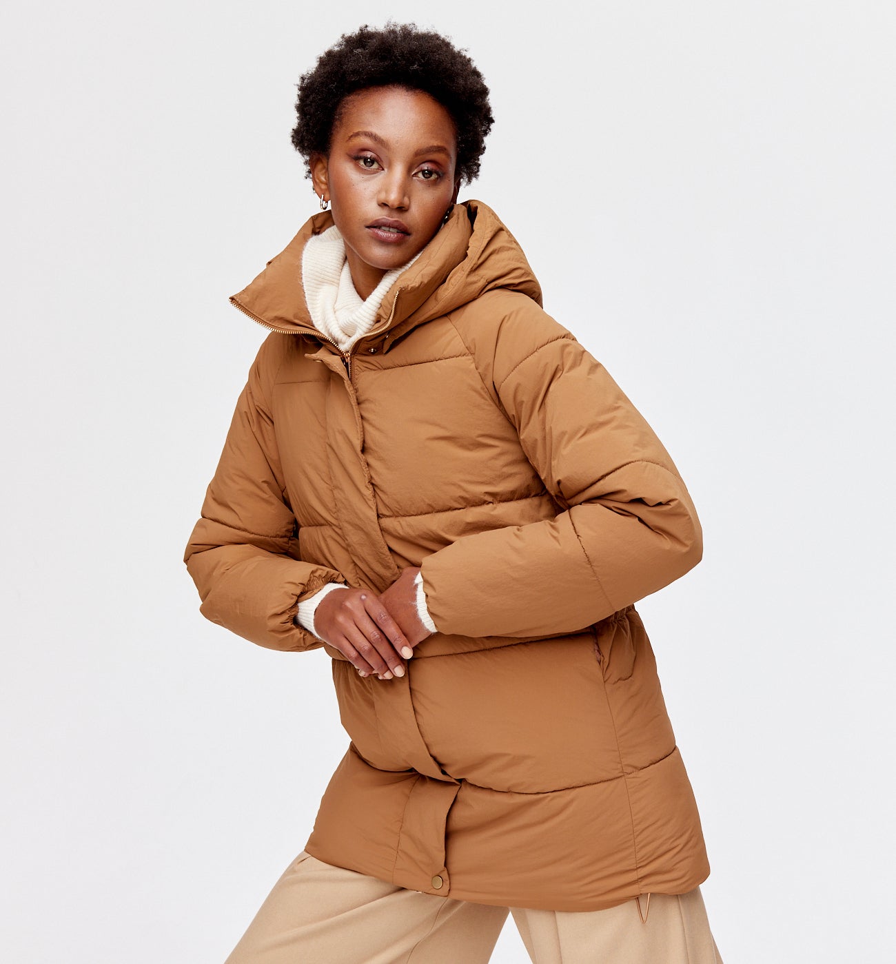 Hooded padded jacket - Chestnut brown