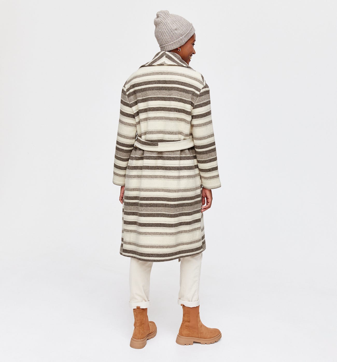 Striped woolblend coat Ecru stripes