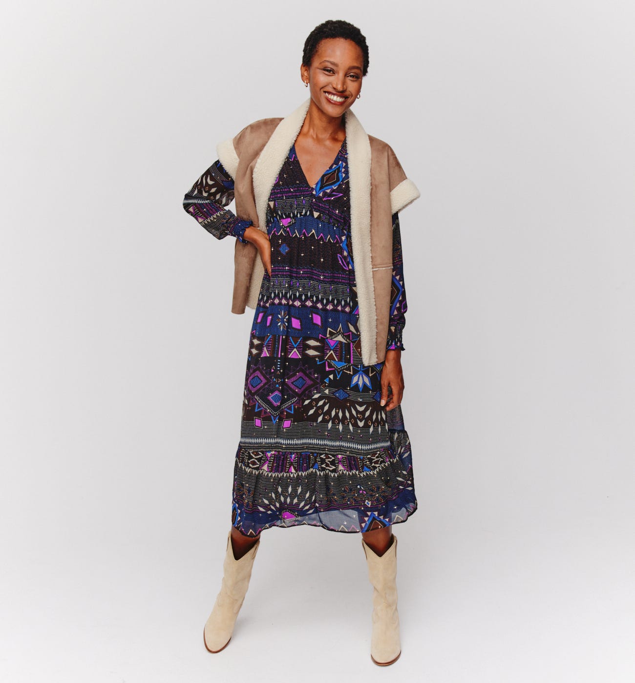 Patterned voile dress