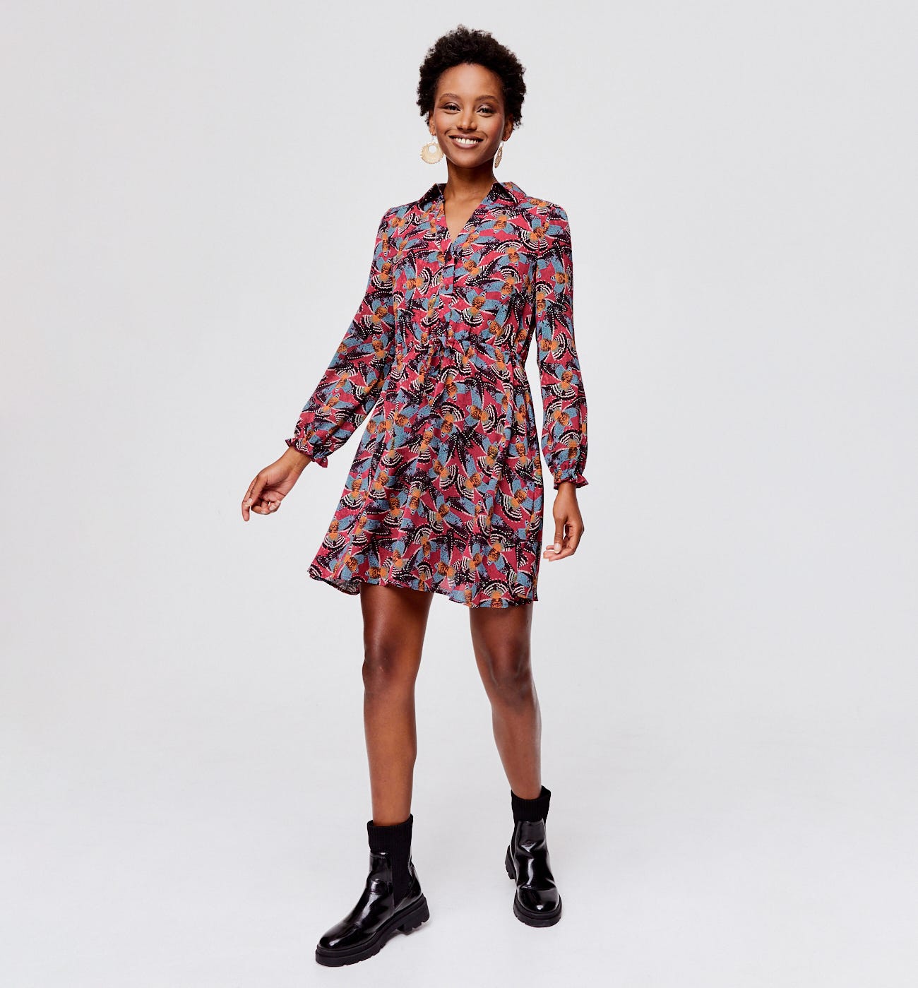 Patterned shirt dress