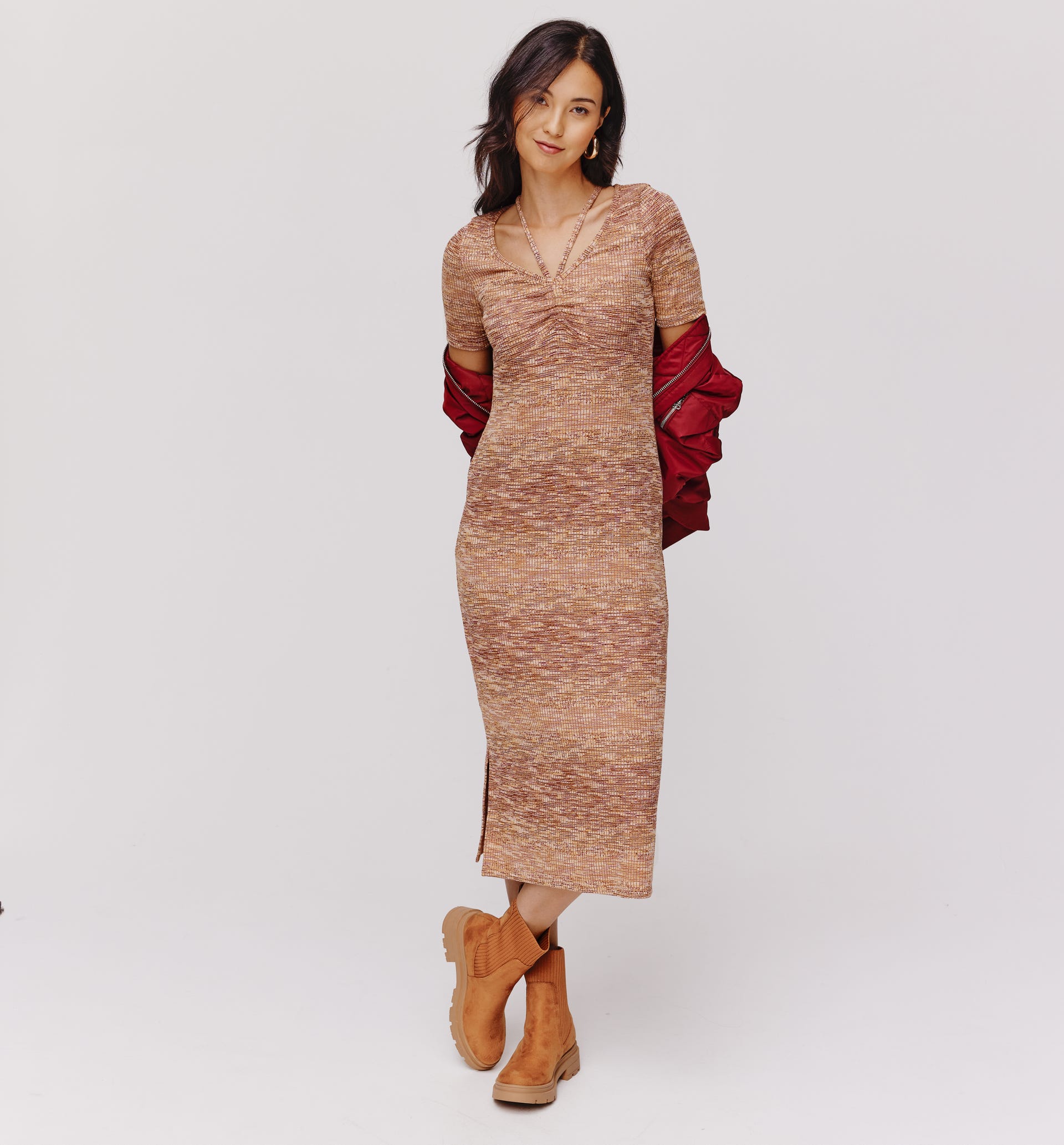 Midlength stretch dress Multicolour print