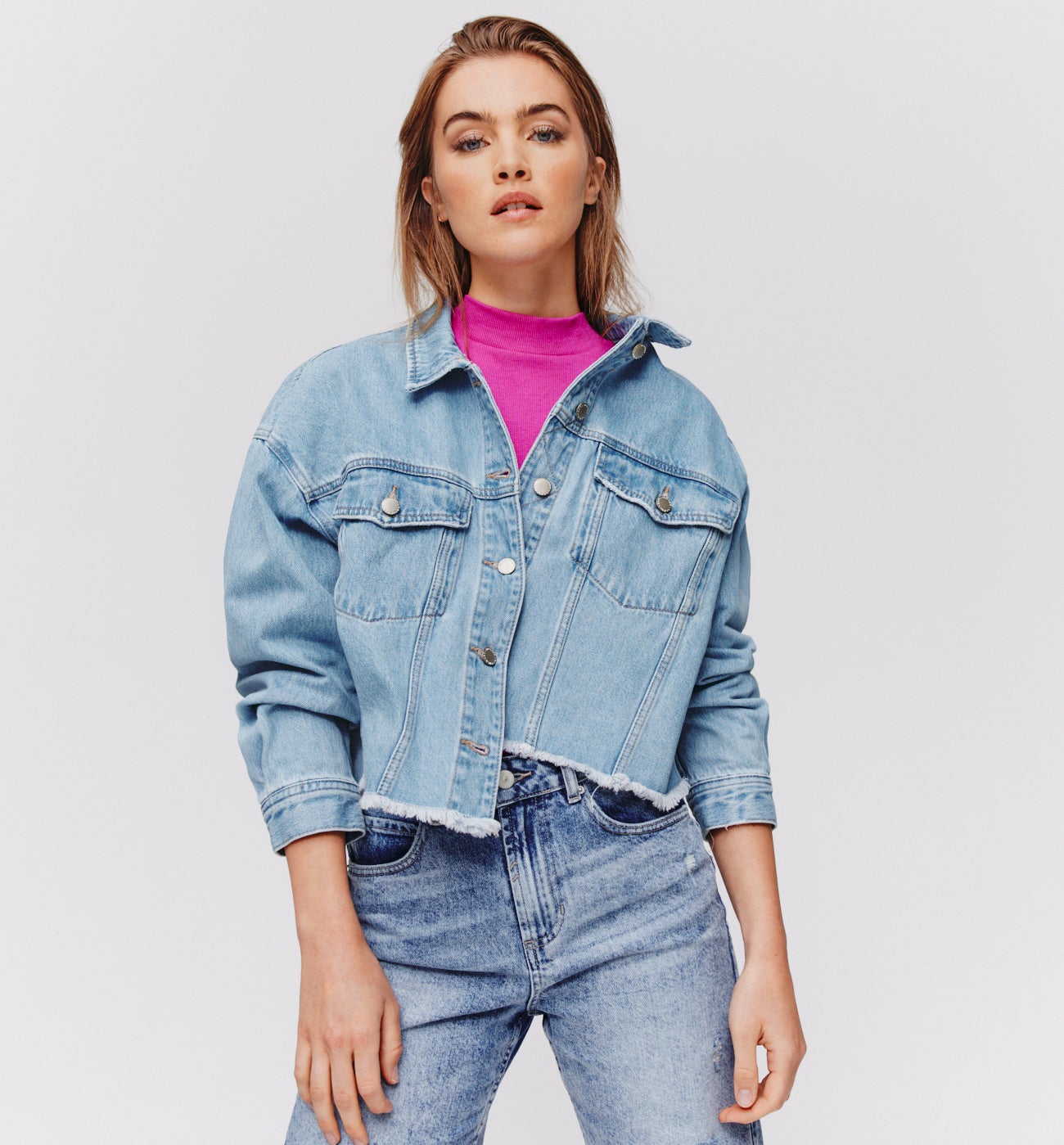 oversized raw hem denim jacket