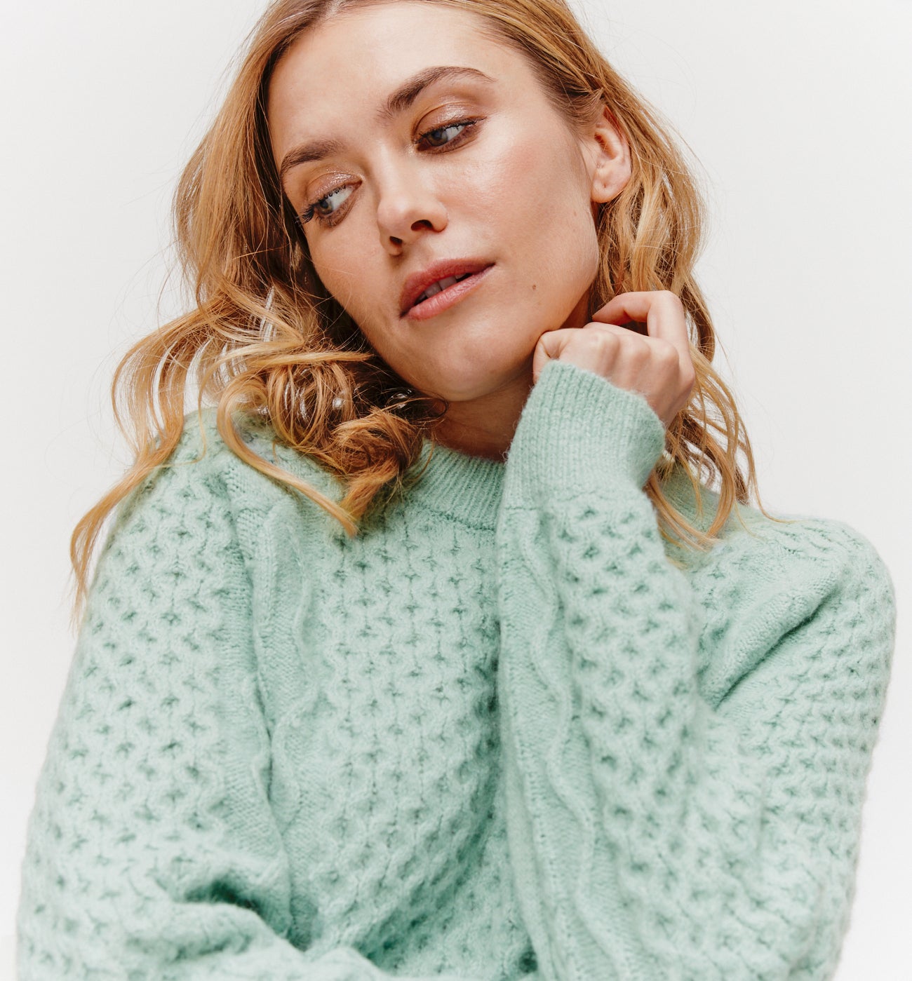 Fancy cable knit jumper - Turquoise