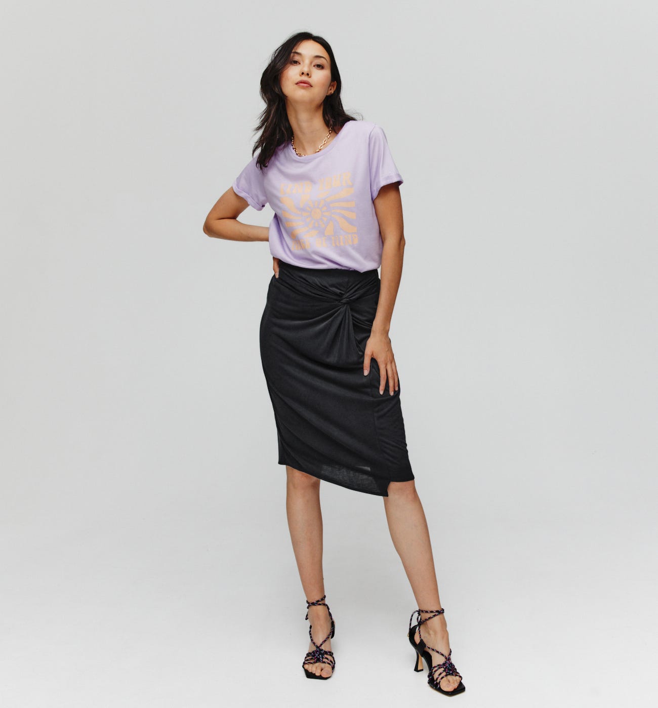 Jersey midi length skirt