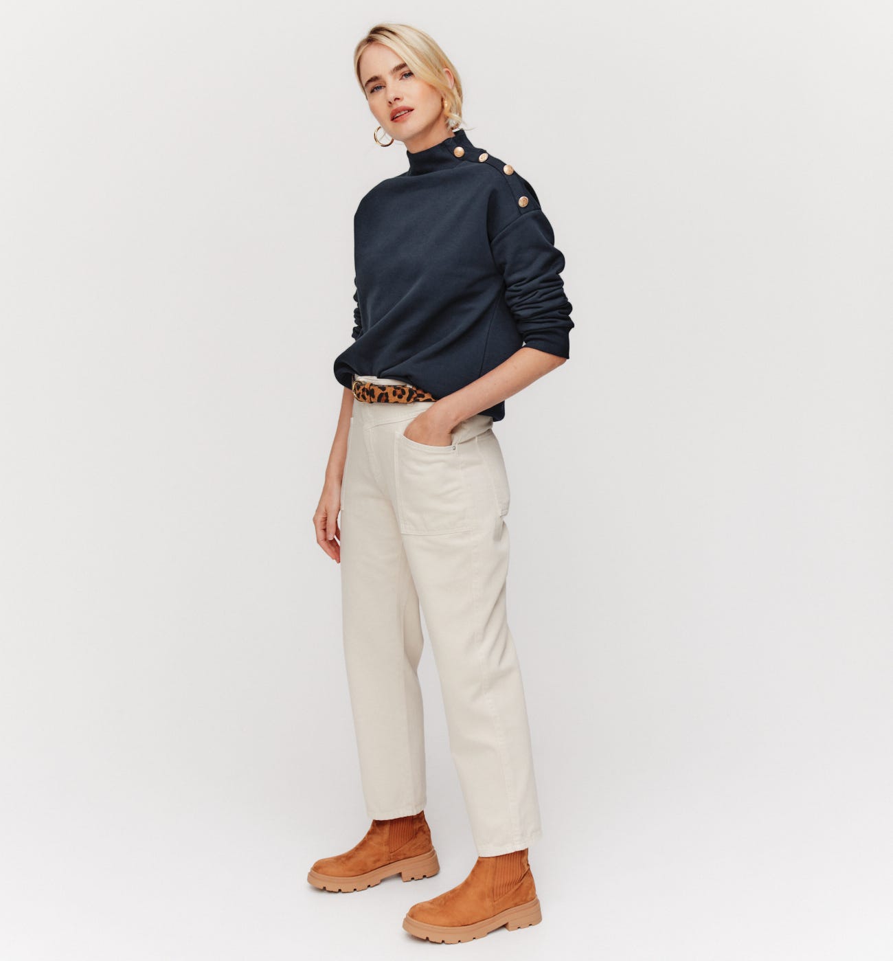 Button neck sweatshirt