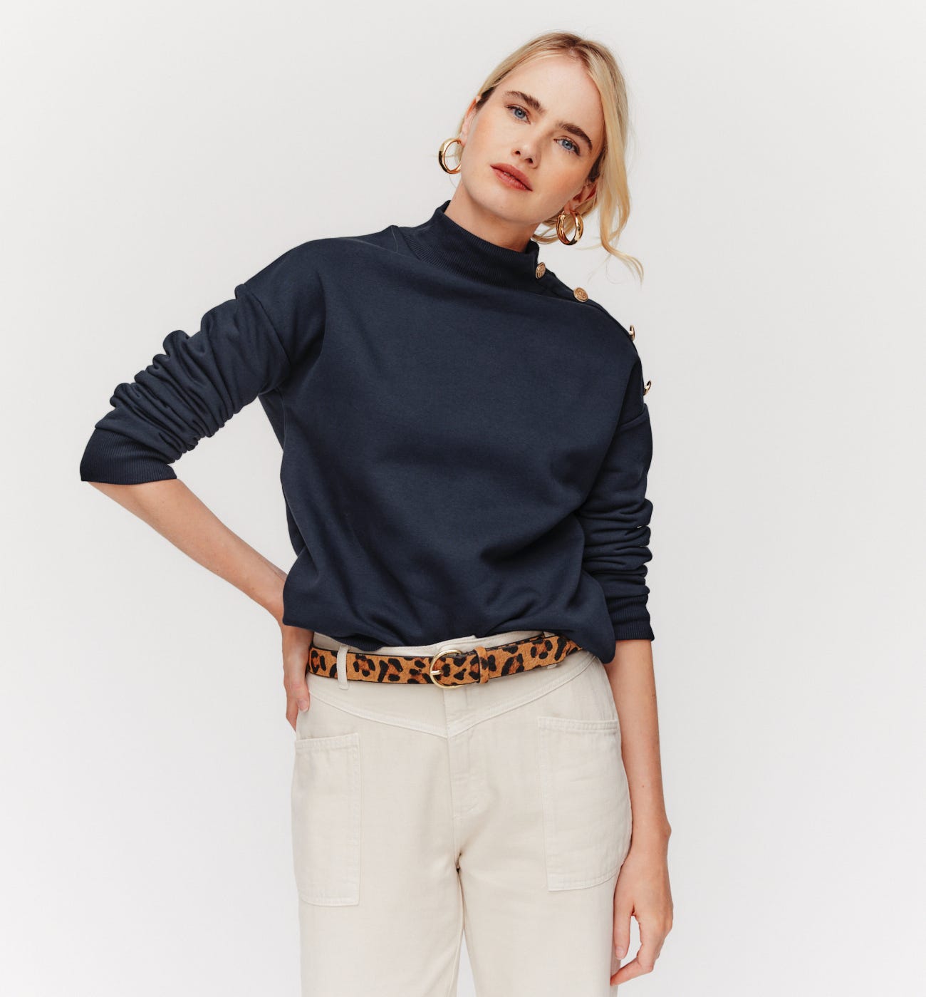 Button neck sweatshirt