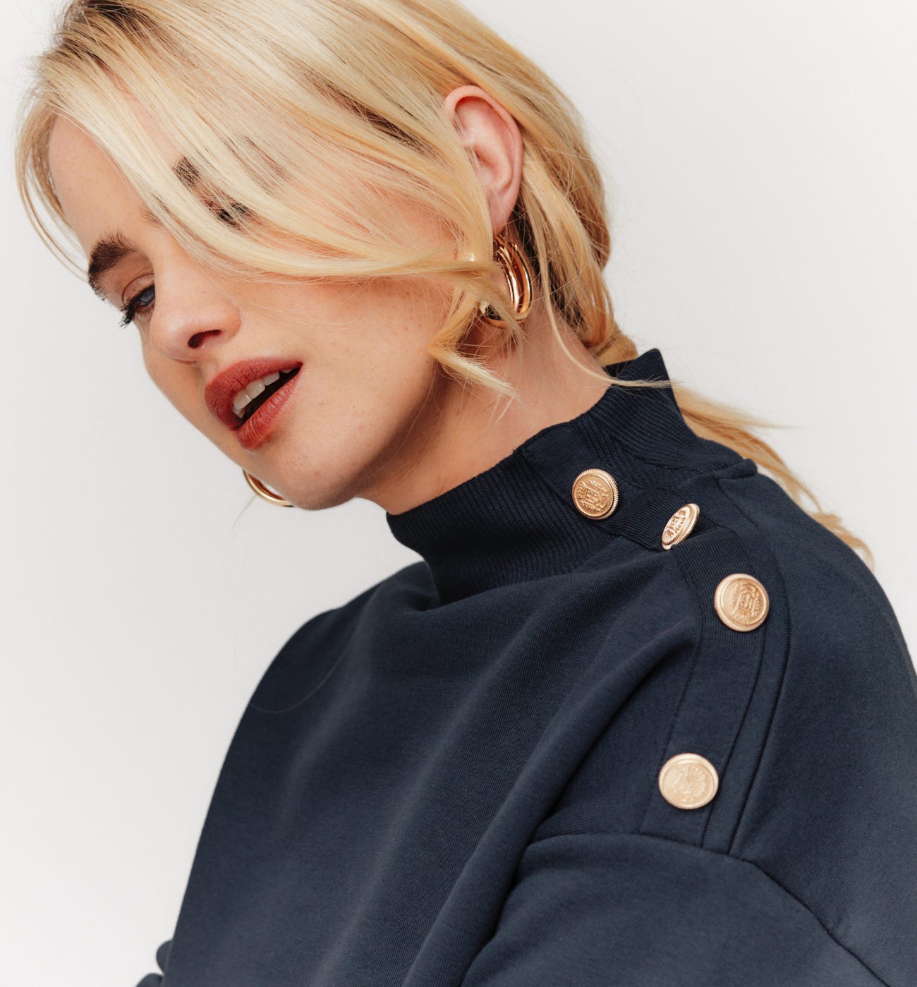 Button neck sweatshirt