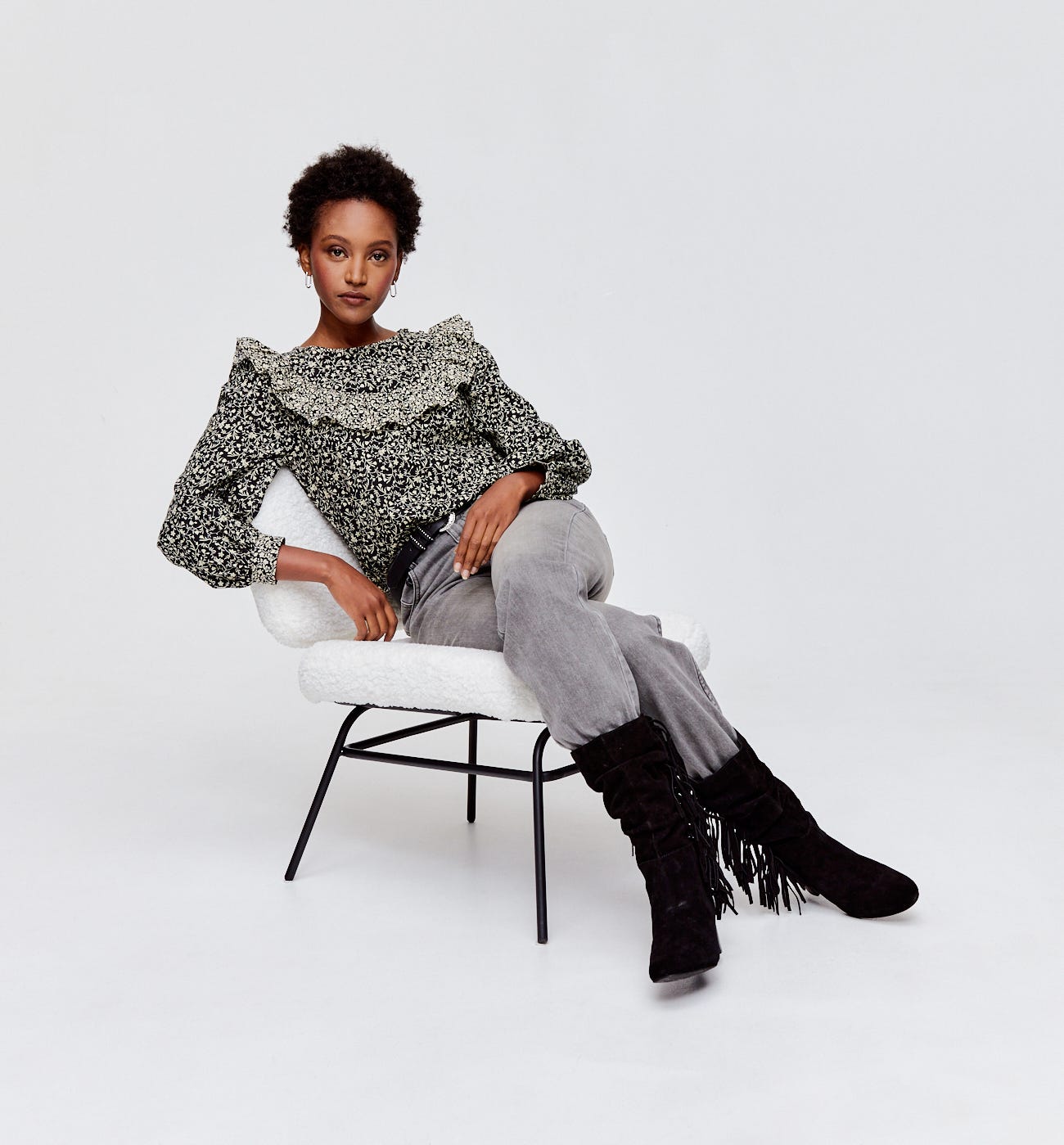 Frilly patterned blouse