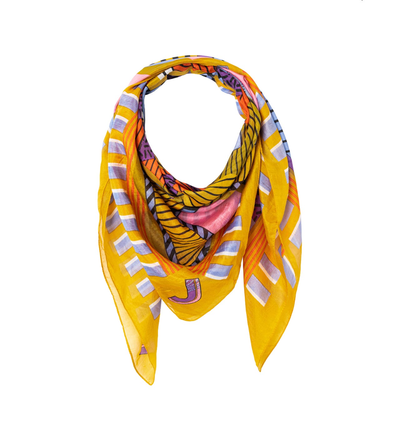 Silk scarf in original motif Multicolour print