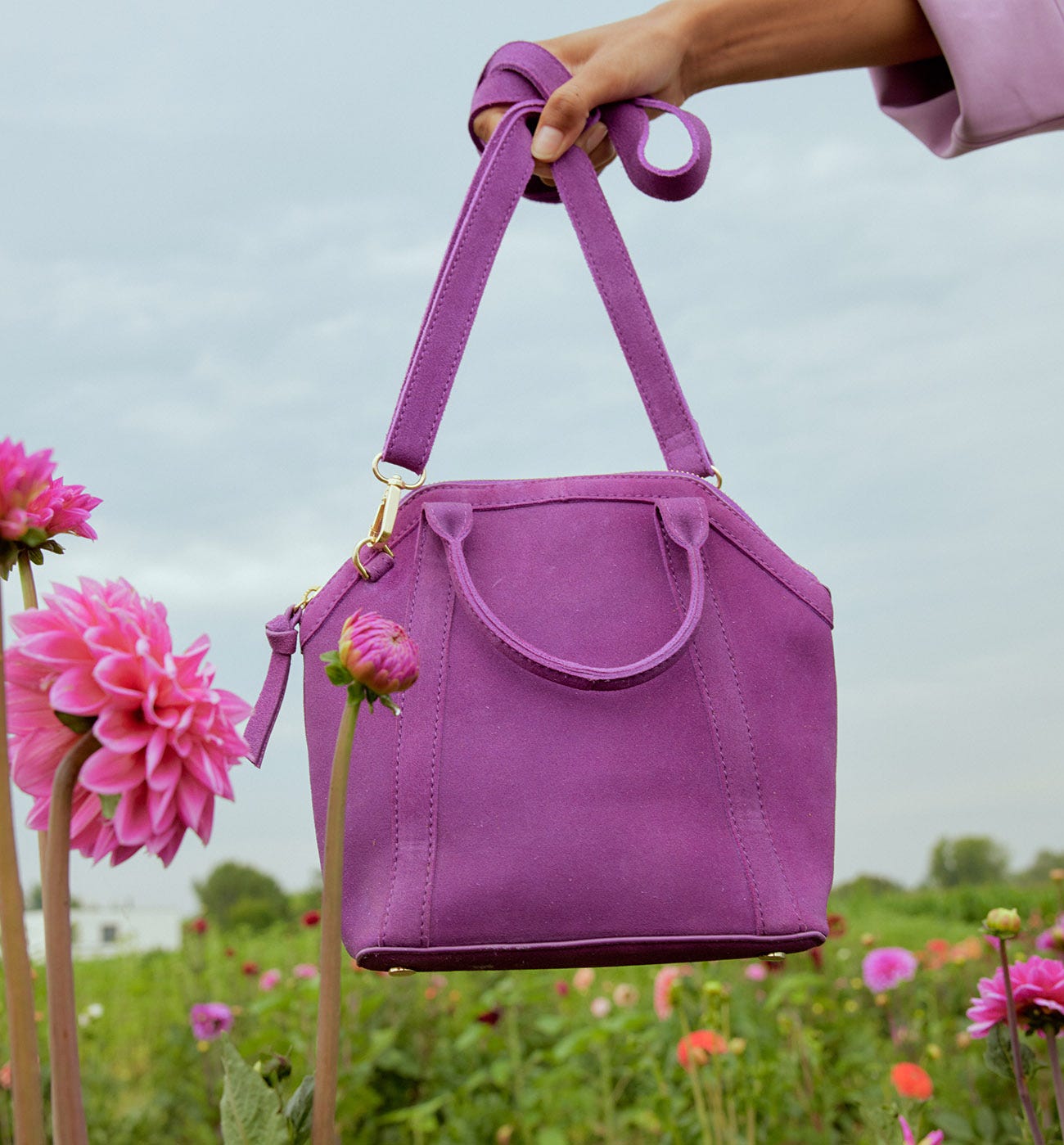 Suede leather handbag