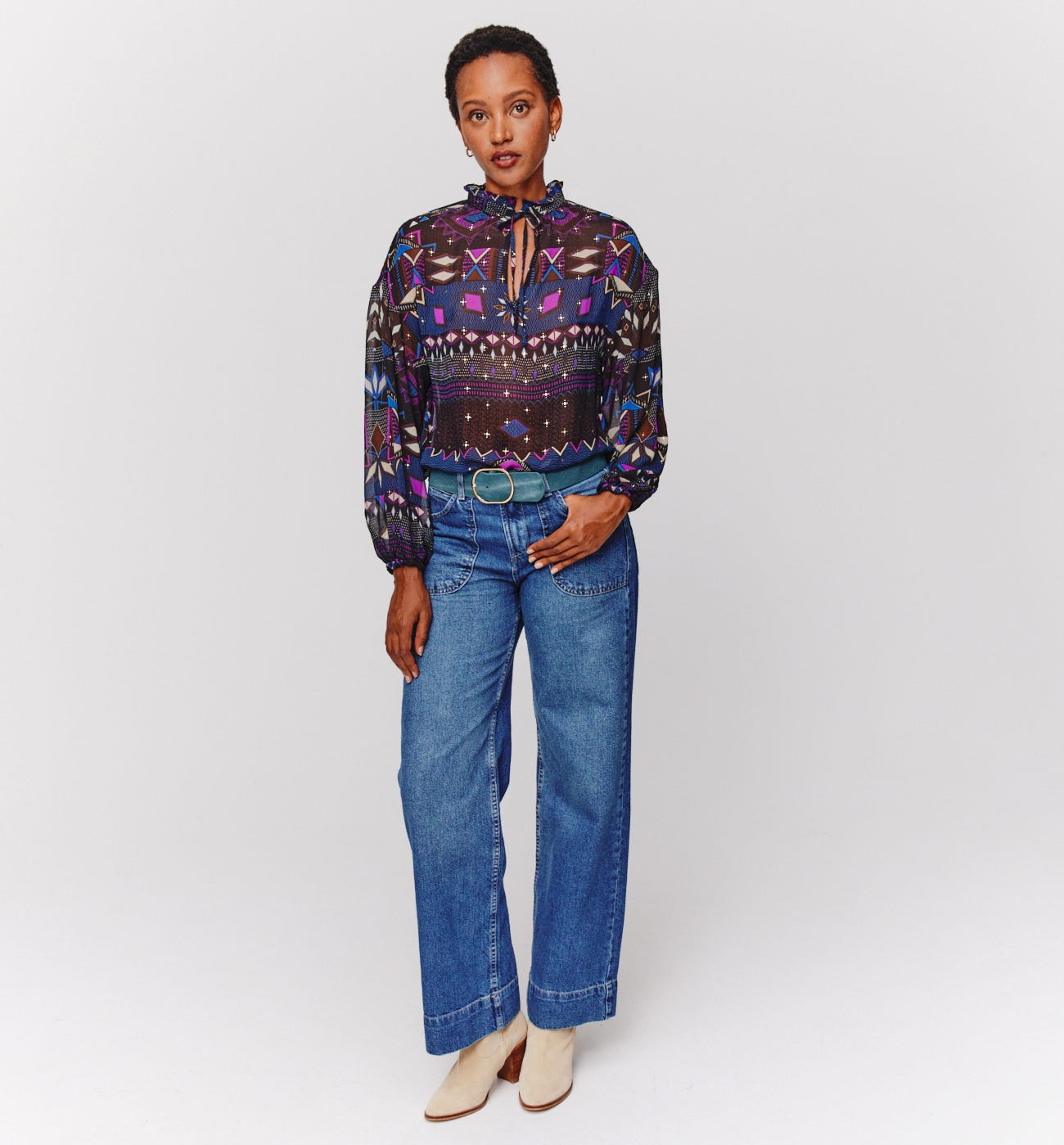 Patterned voile blouse