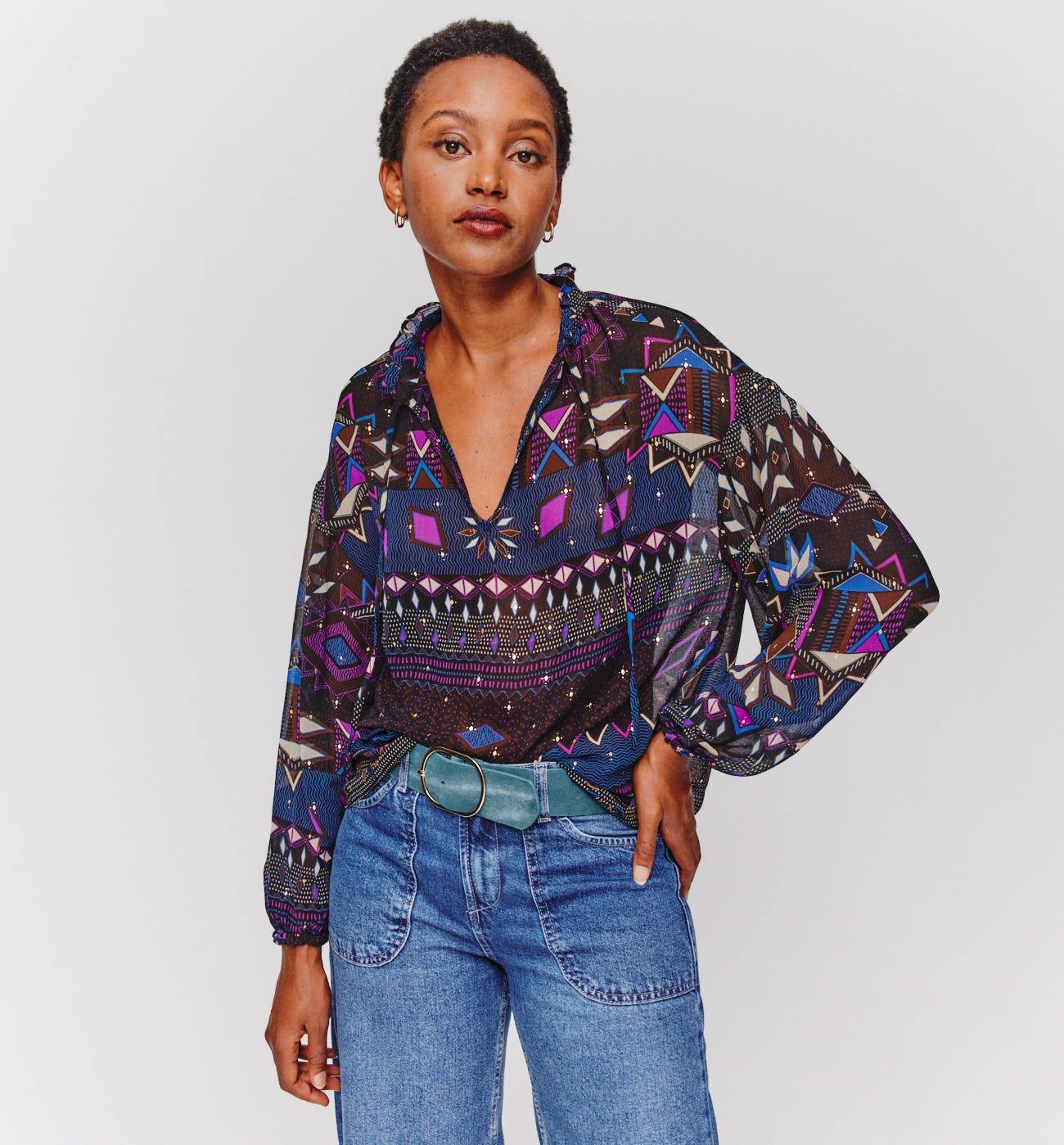 Patterned voile blouse