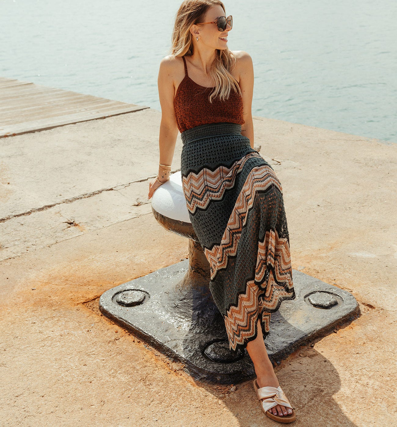 Longue jupe en crochet Femme