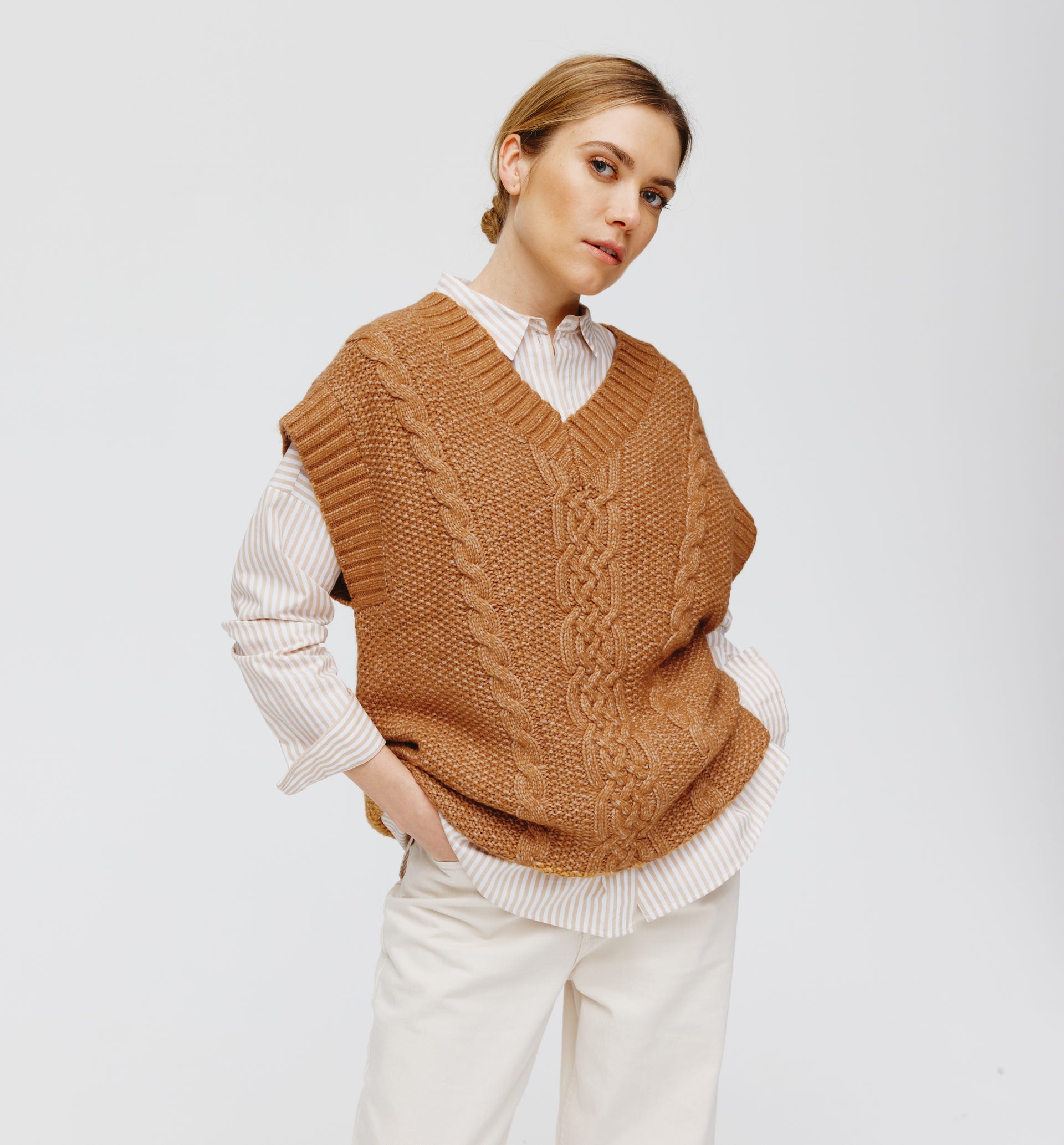 Gilet lungo a trecce