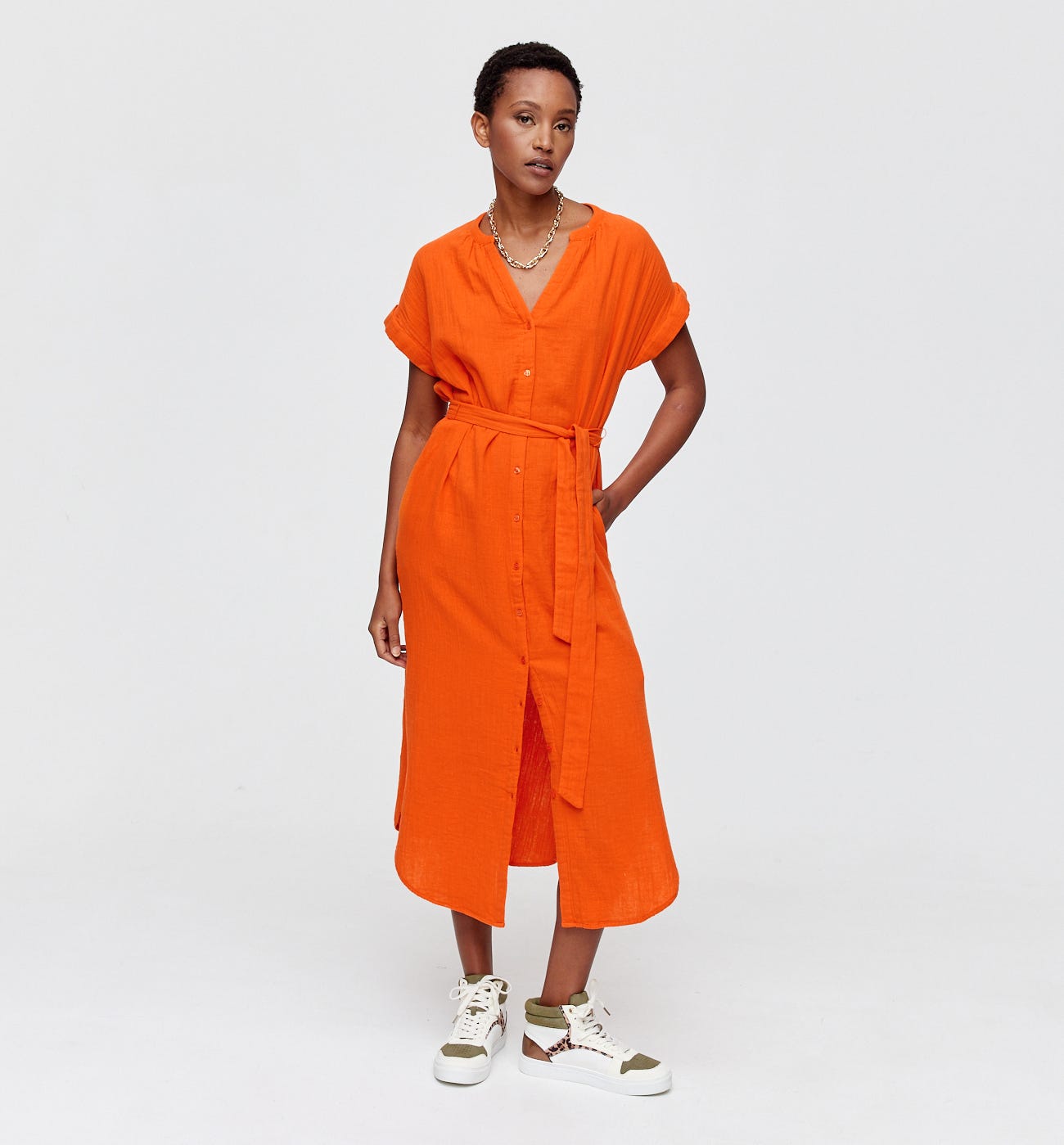 Robe midi en gaze de coton