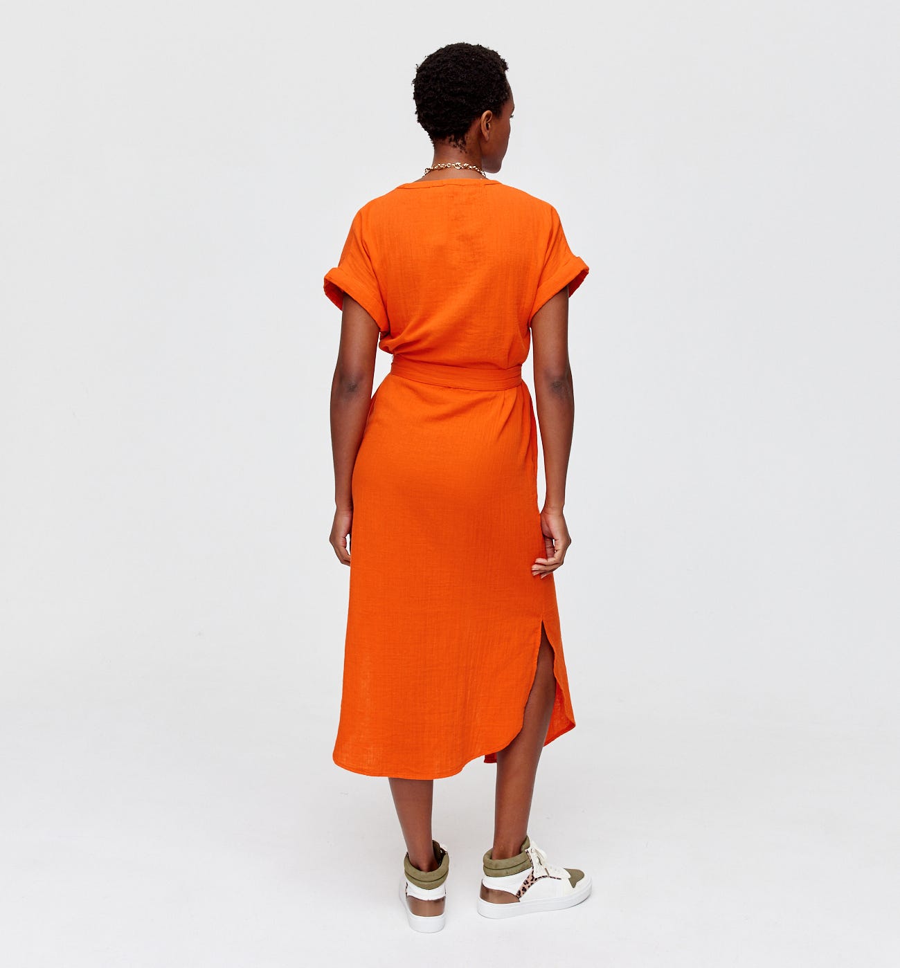 Cotton gauze midi dress Orange