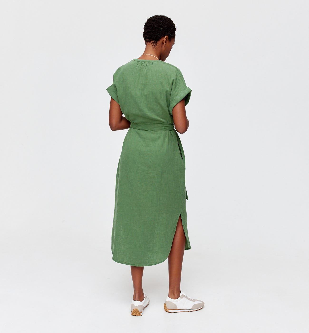 Cotton gauze midi dress Dark green
