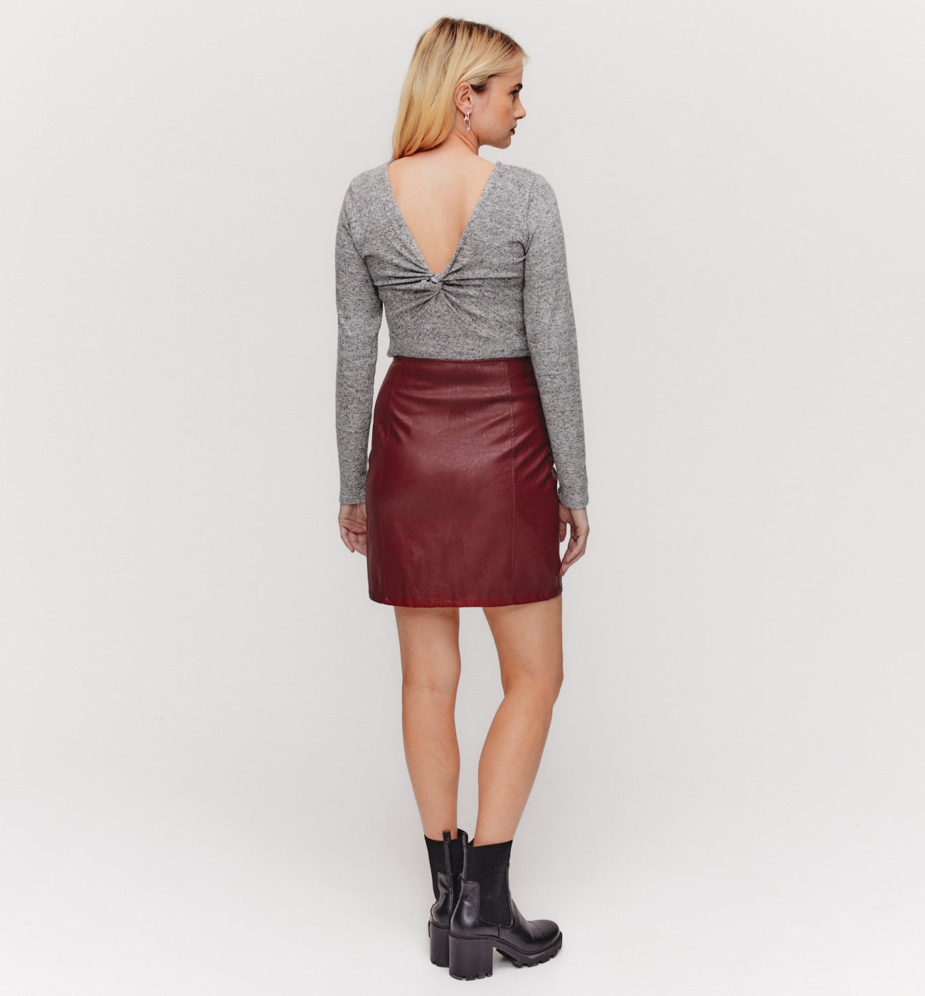new look red leather skirt