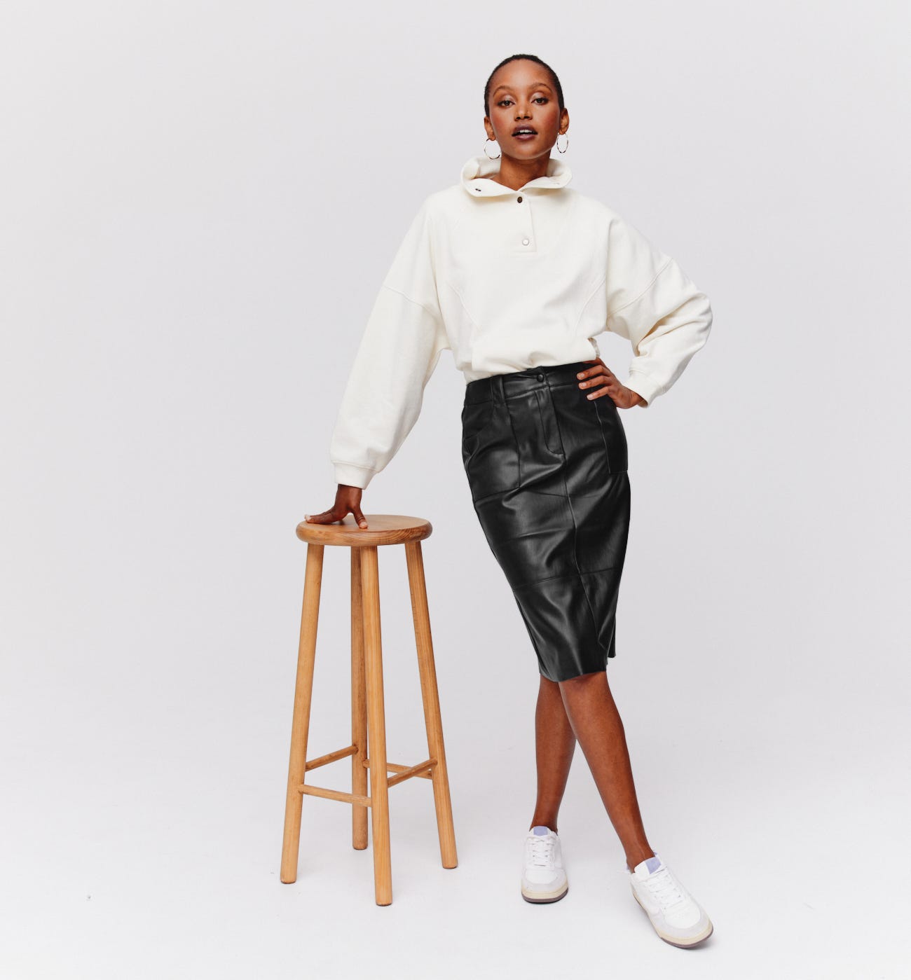 Jupe midi en simili Femme