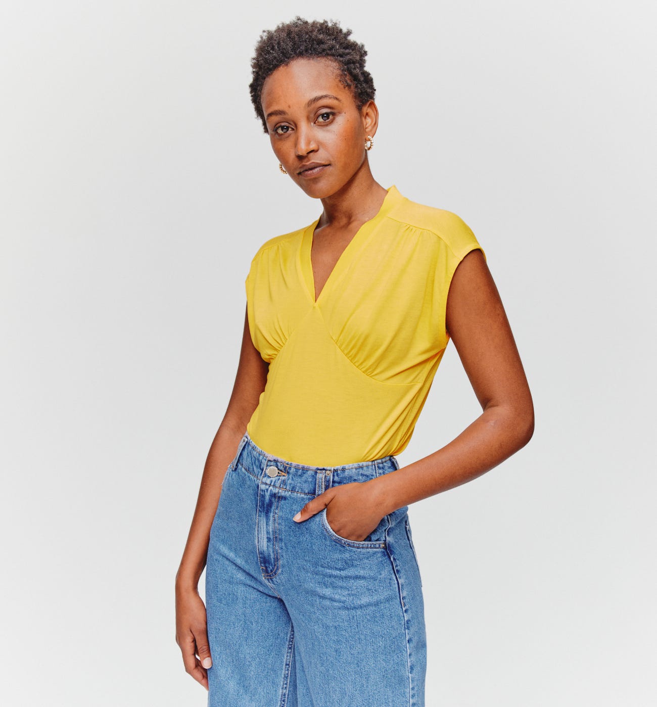 T-shirt col V uni Femme