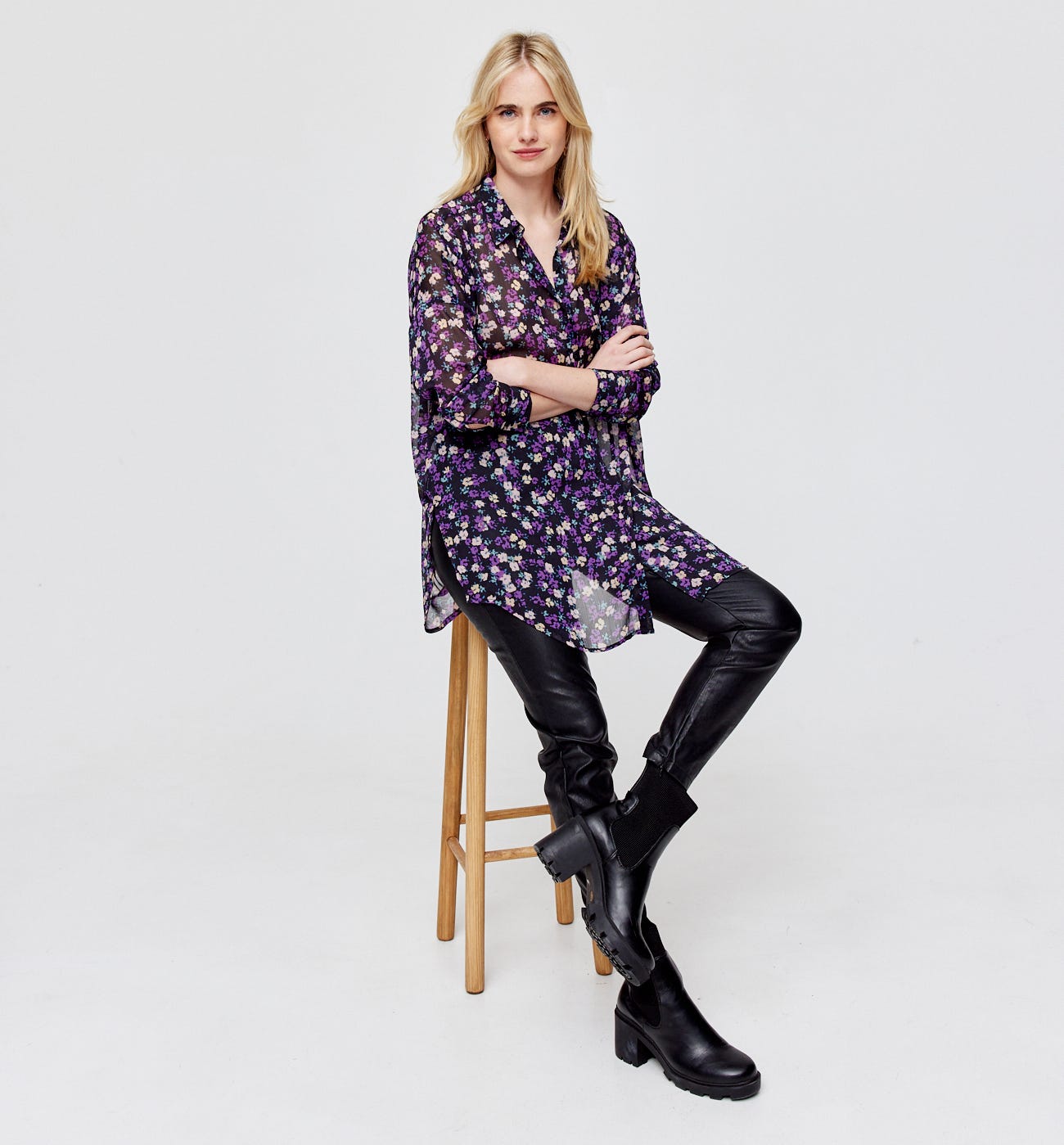 Maxi camicia in voile fantasia