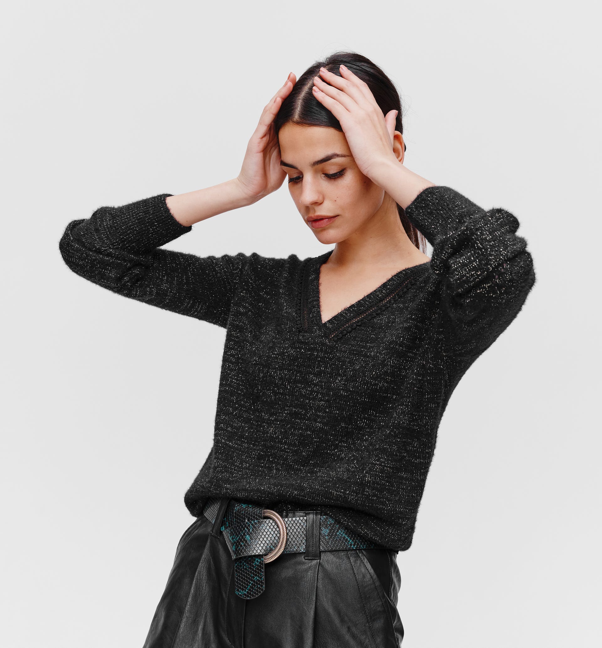 Maglia glitter scollo a V