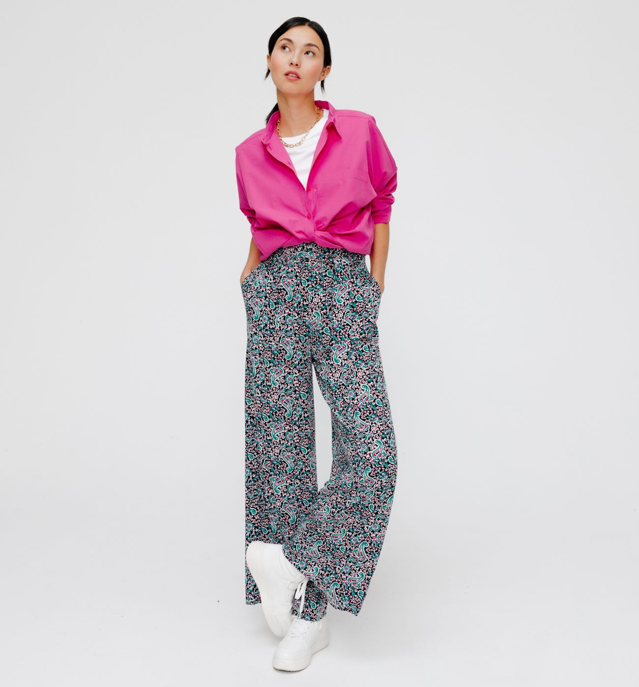 Pantalon large imprimé Femme
