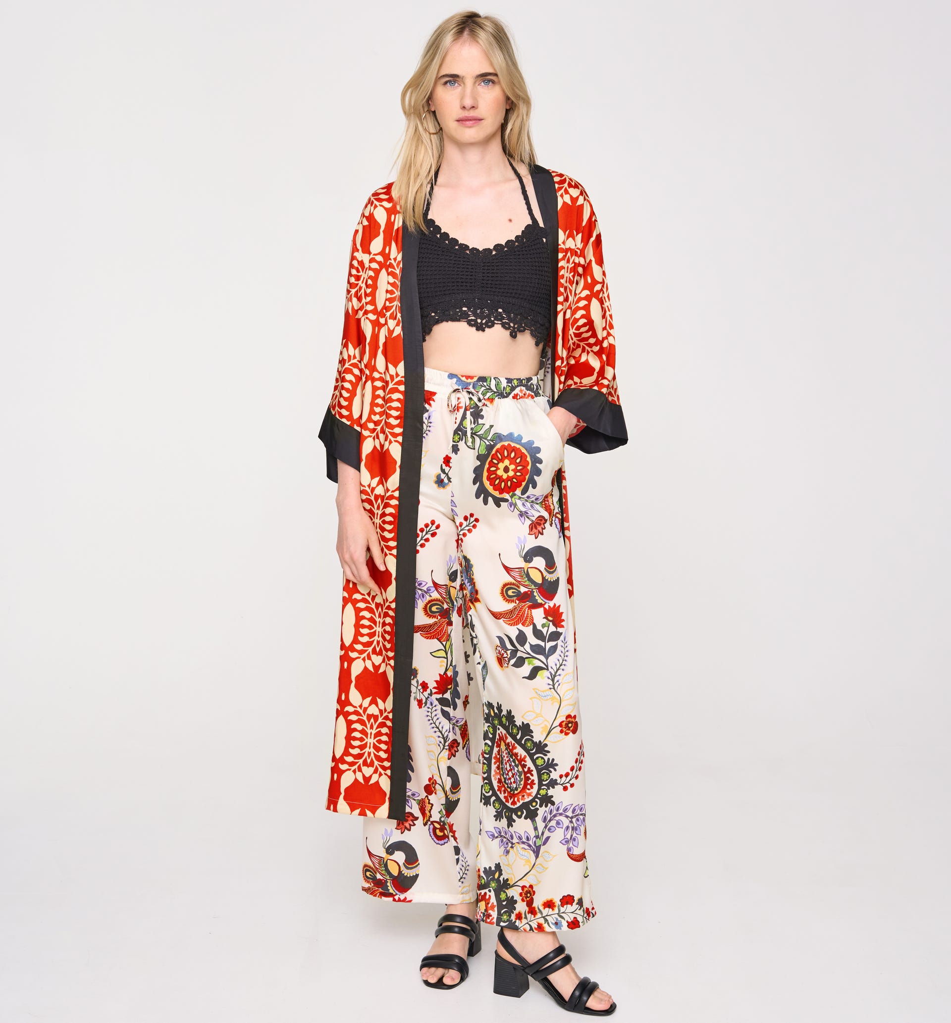 Longkimono mit Printmotiv