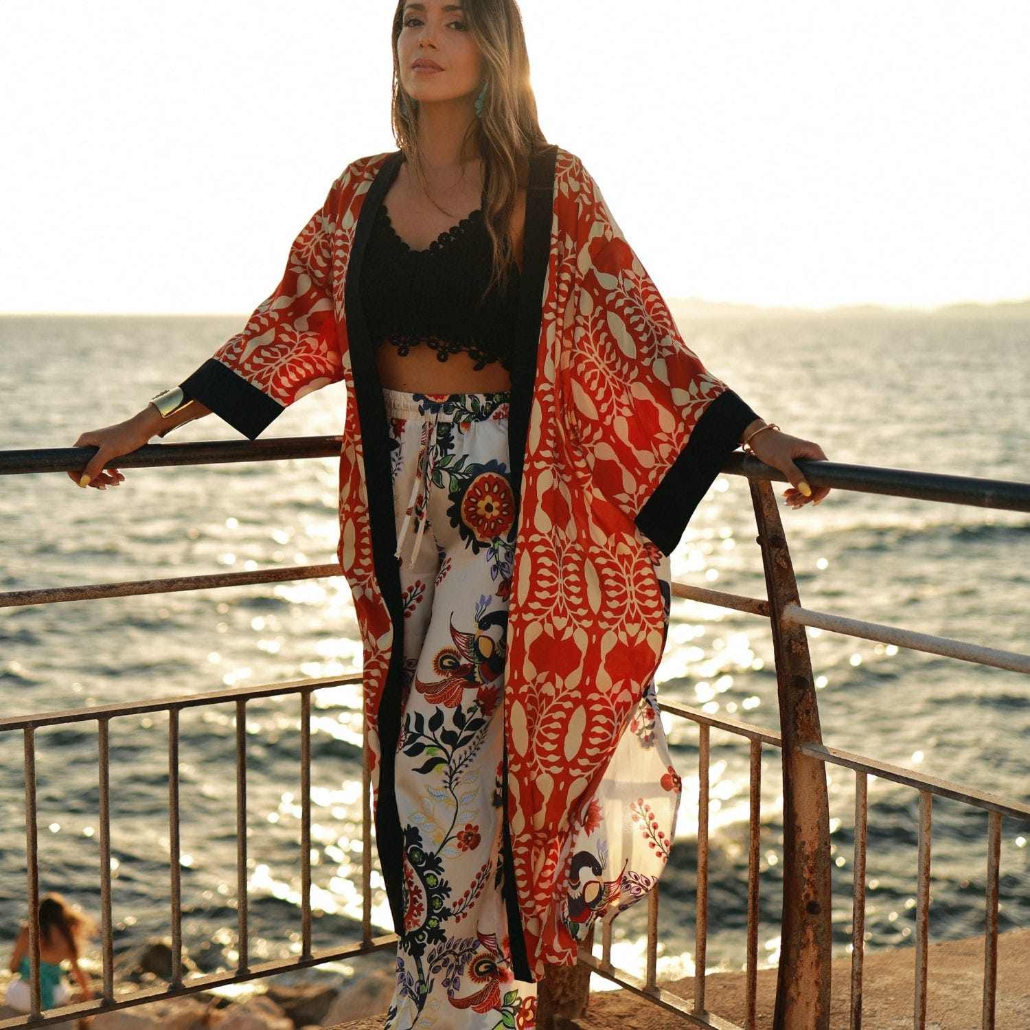Longkimono mit Printmotiv