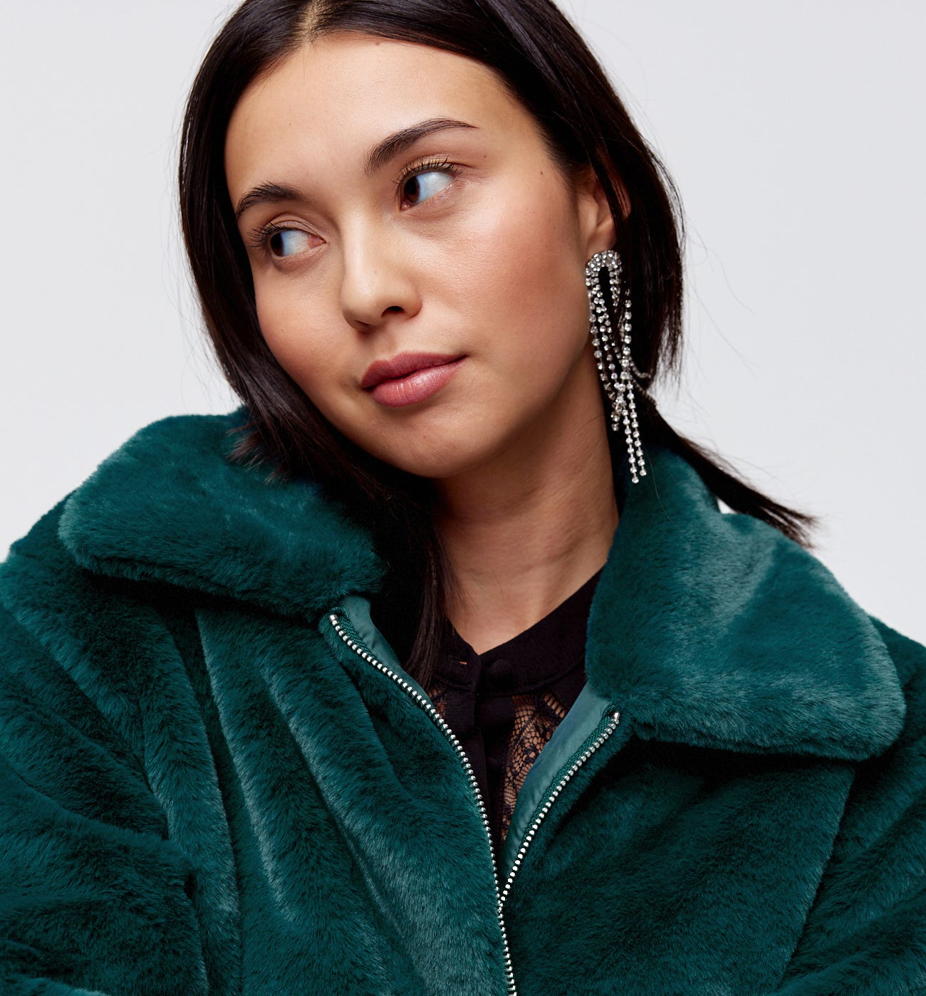 Faux fur jacket Dark green