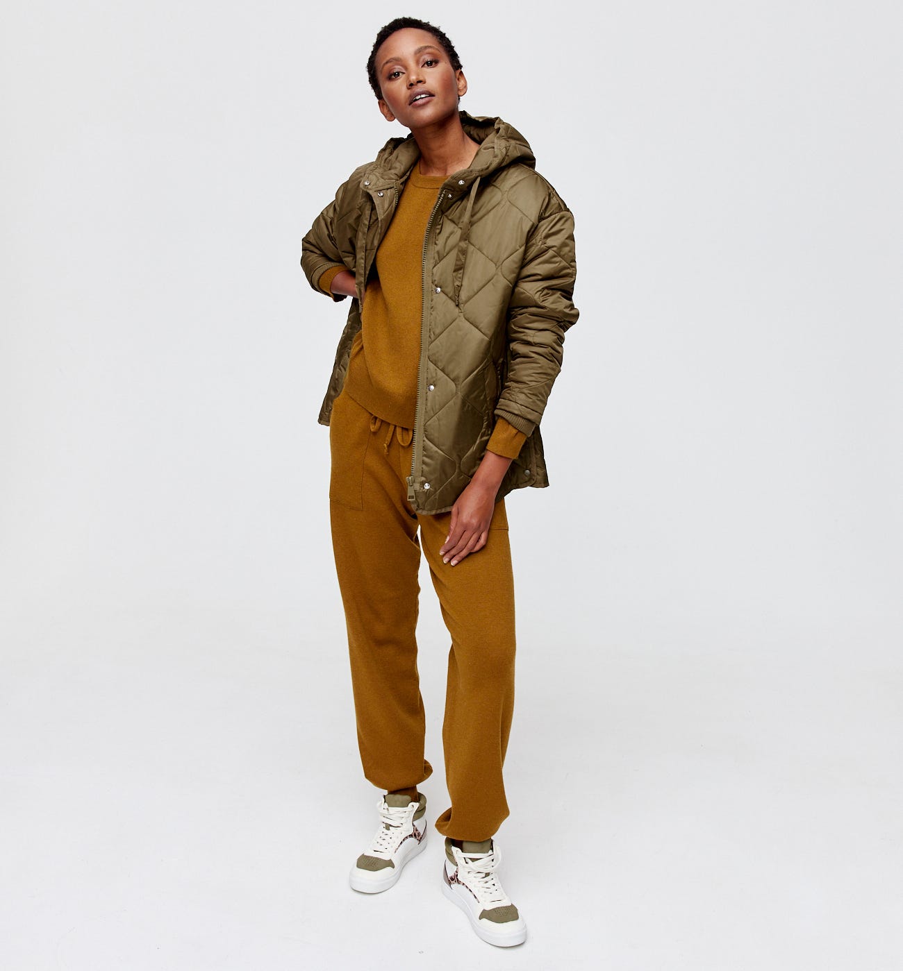 Hooded padded jacket Khaki