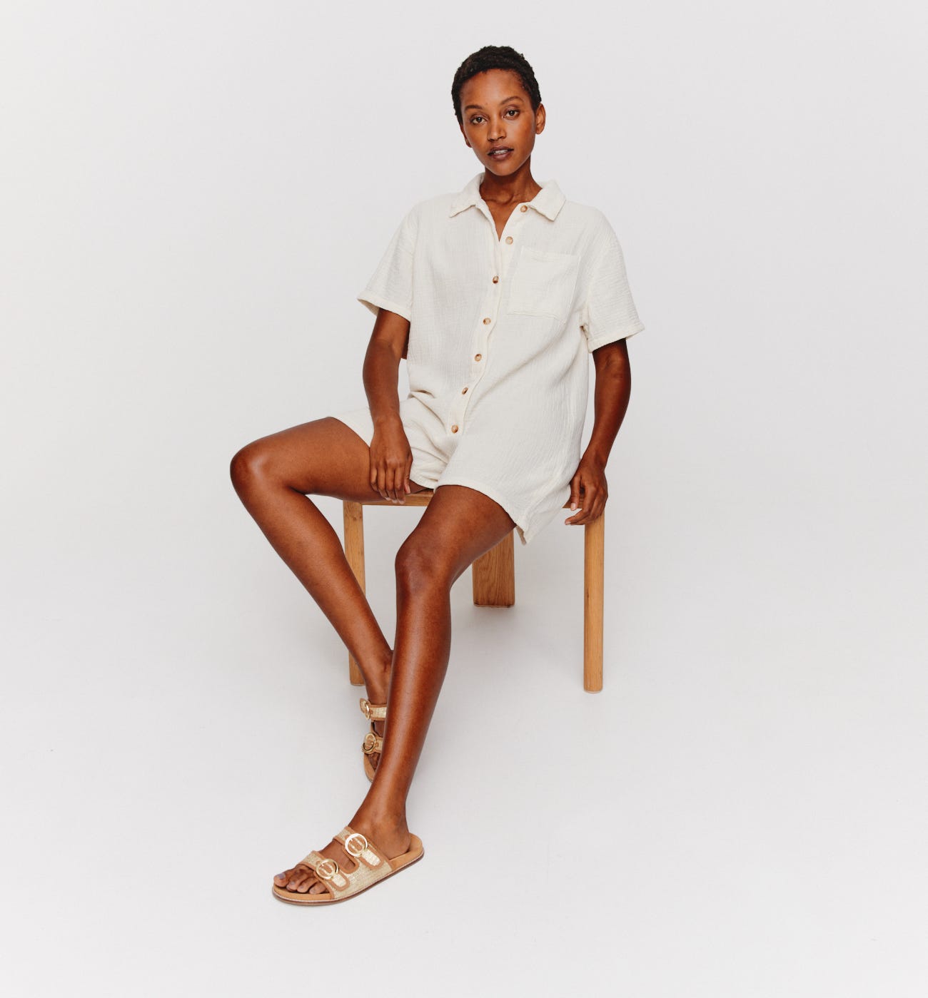 Coton gauze shorts jumpsuit
