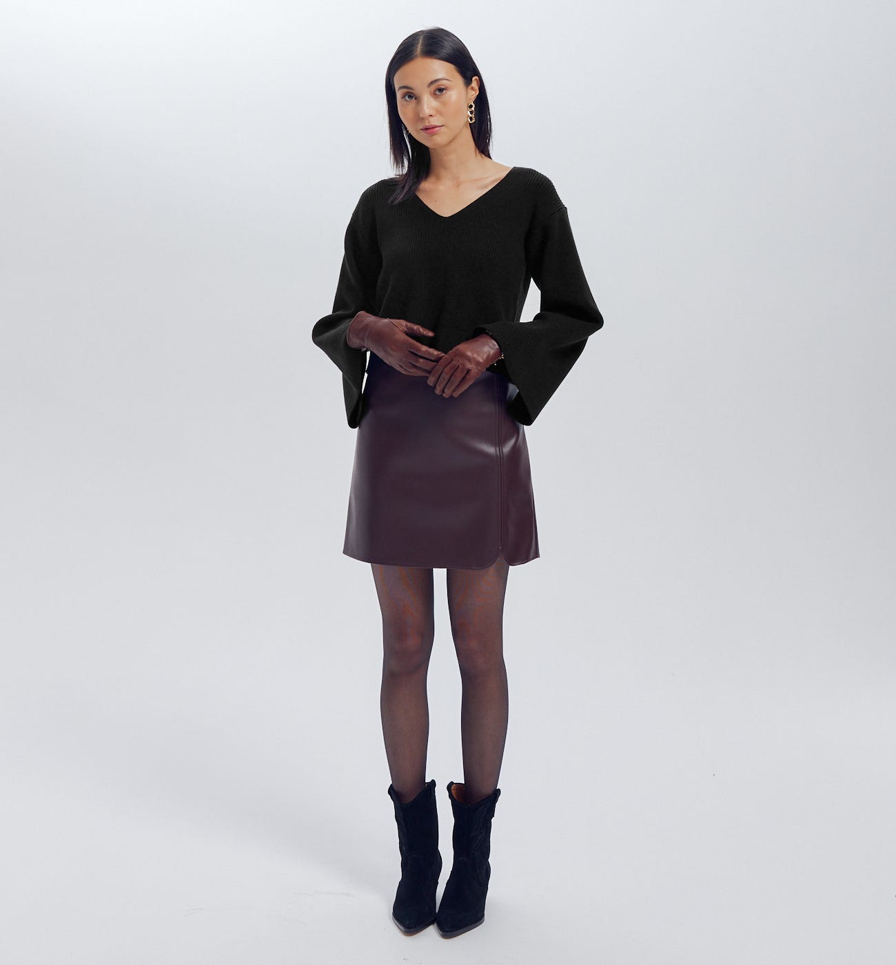 Maglia scollo a V fiocco retro