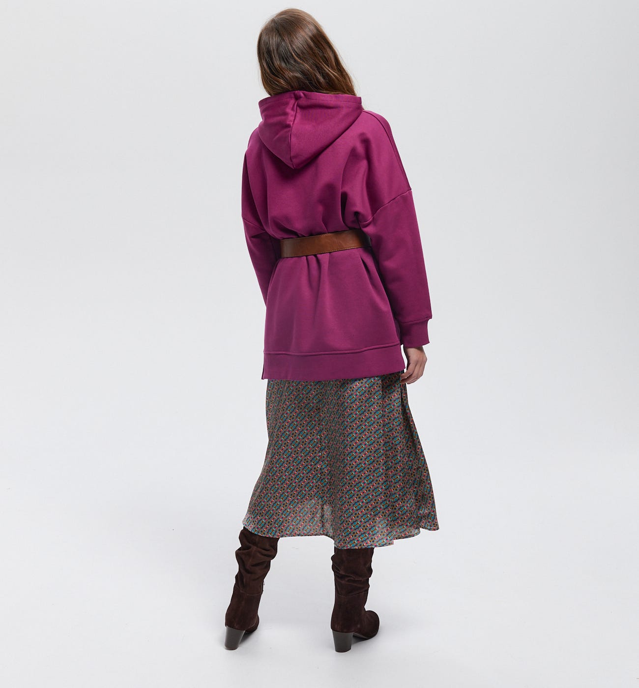 Satin patterned midi skirt