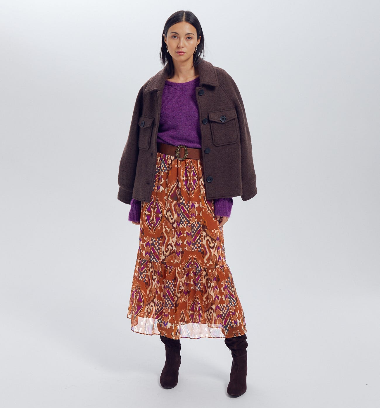Falda estampada volante