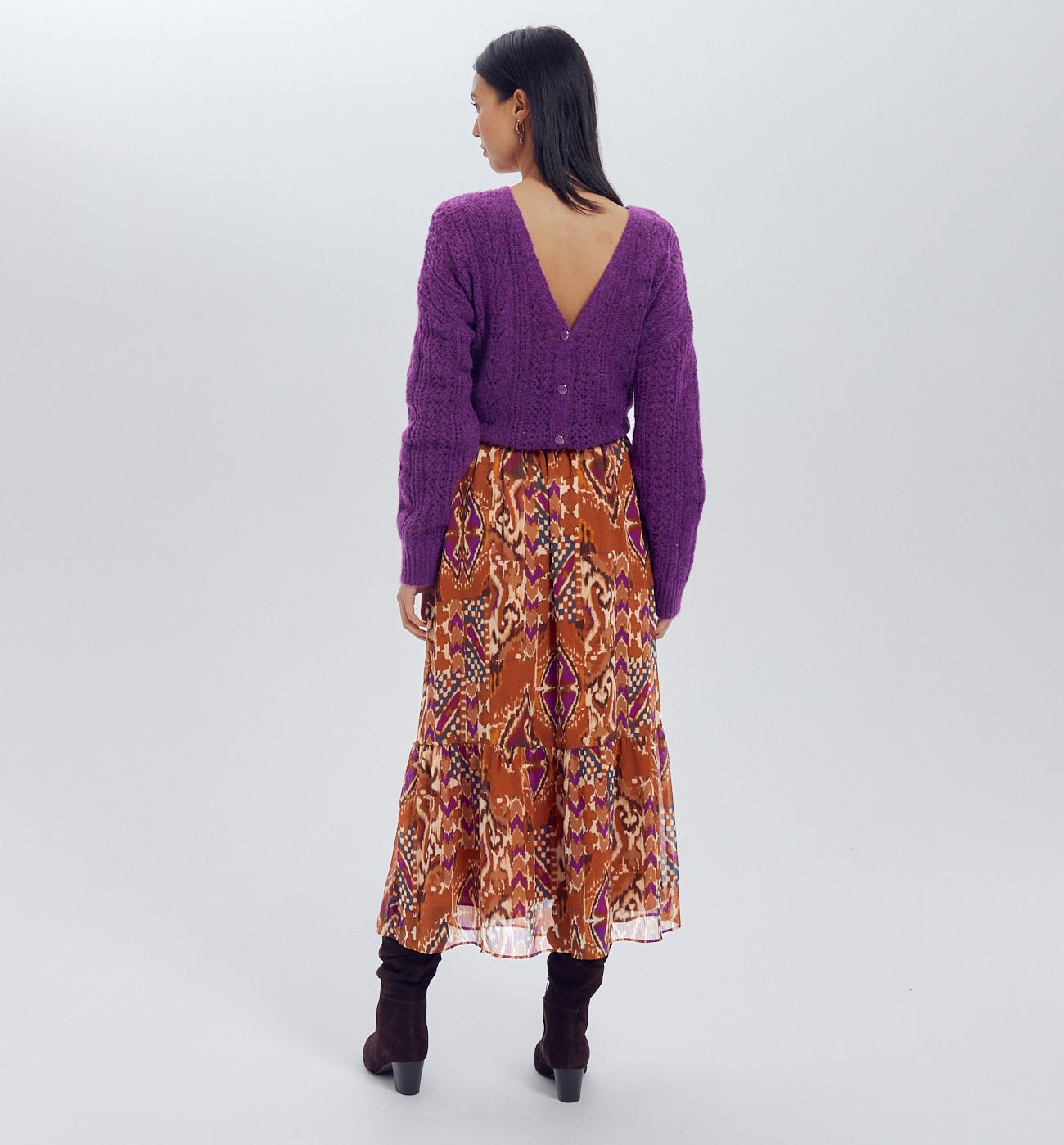Falda estampada volante