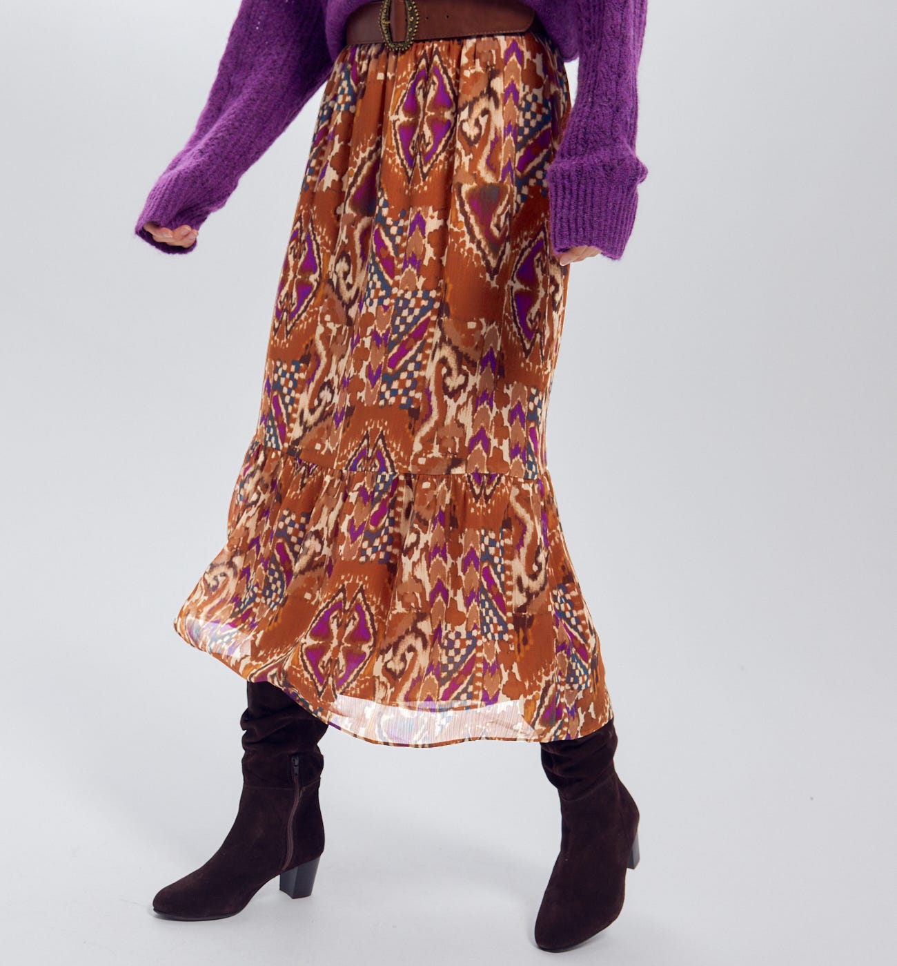 Falda estampada volante